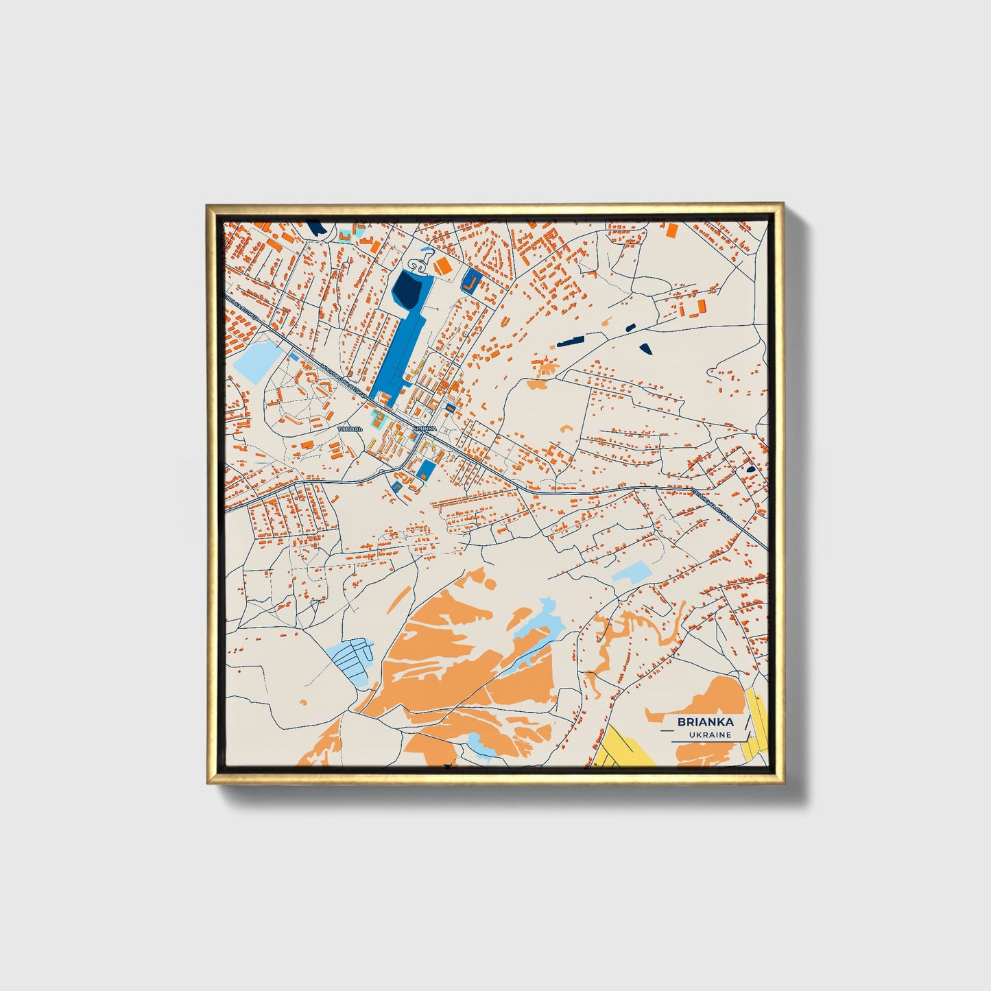 Брянка Ukraine Colorful City Map Canvas Print • Gold Framed