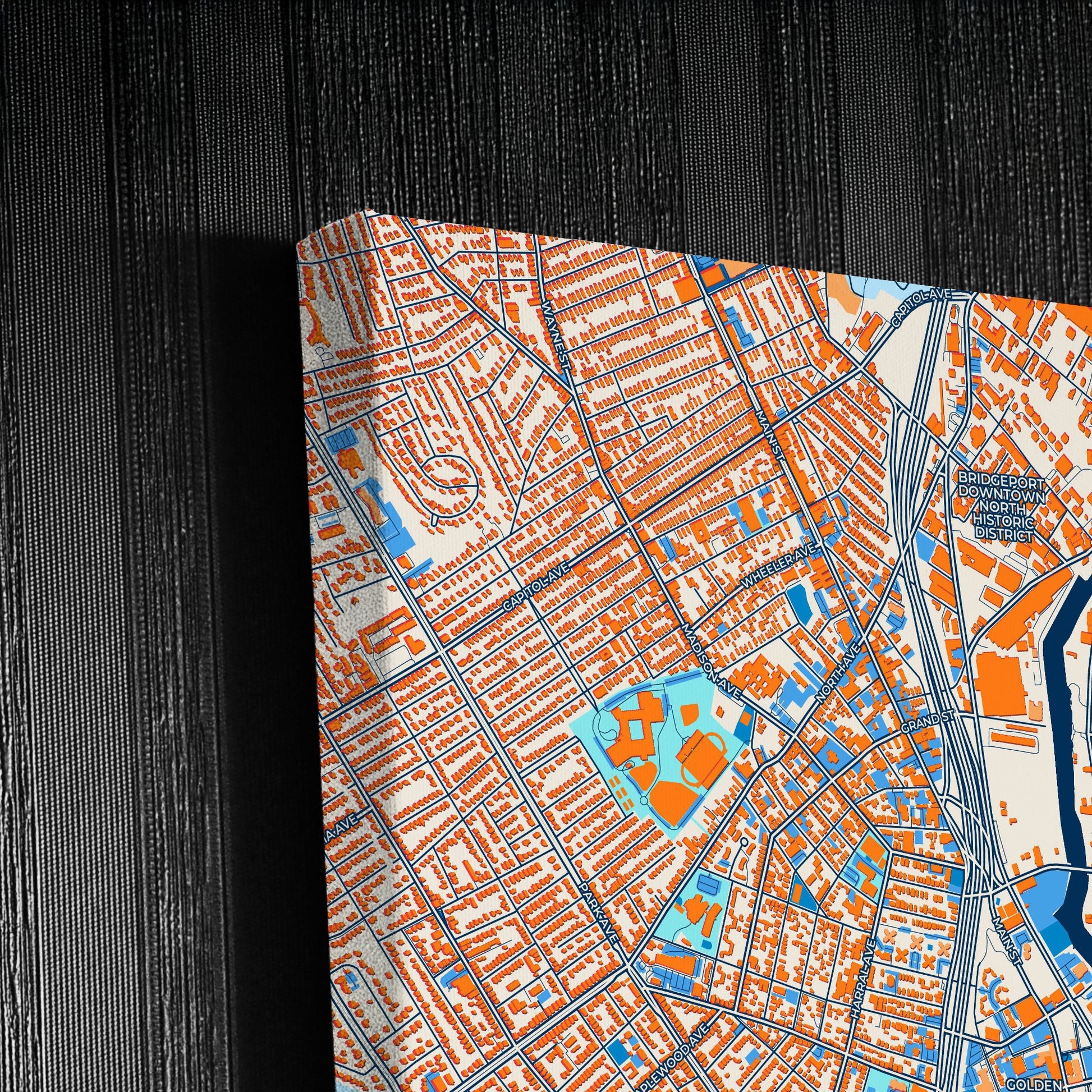 Bridgeport Connecticut Colorful City Map Canvas Print Detail