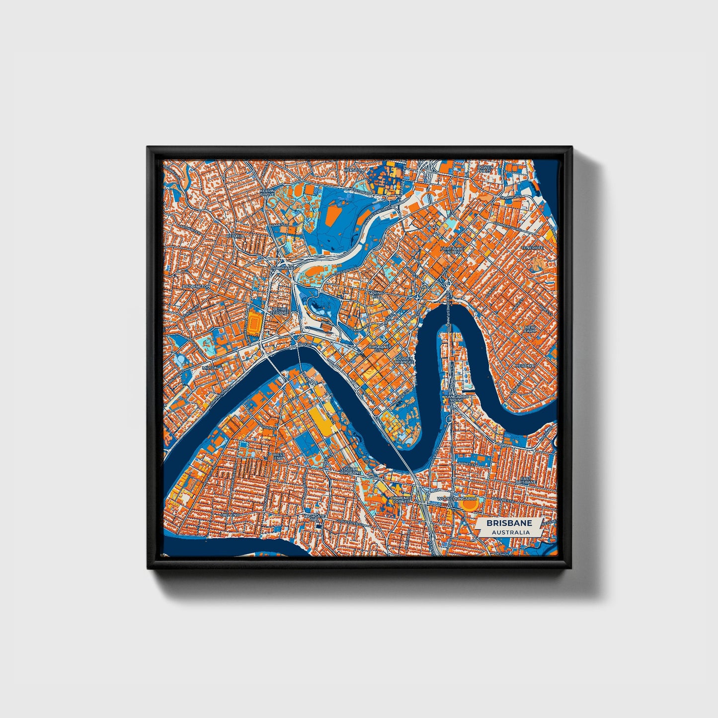 Brisbane Australia Colorful City Map Canvas Print • Black Framed