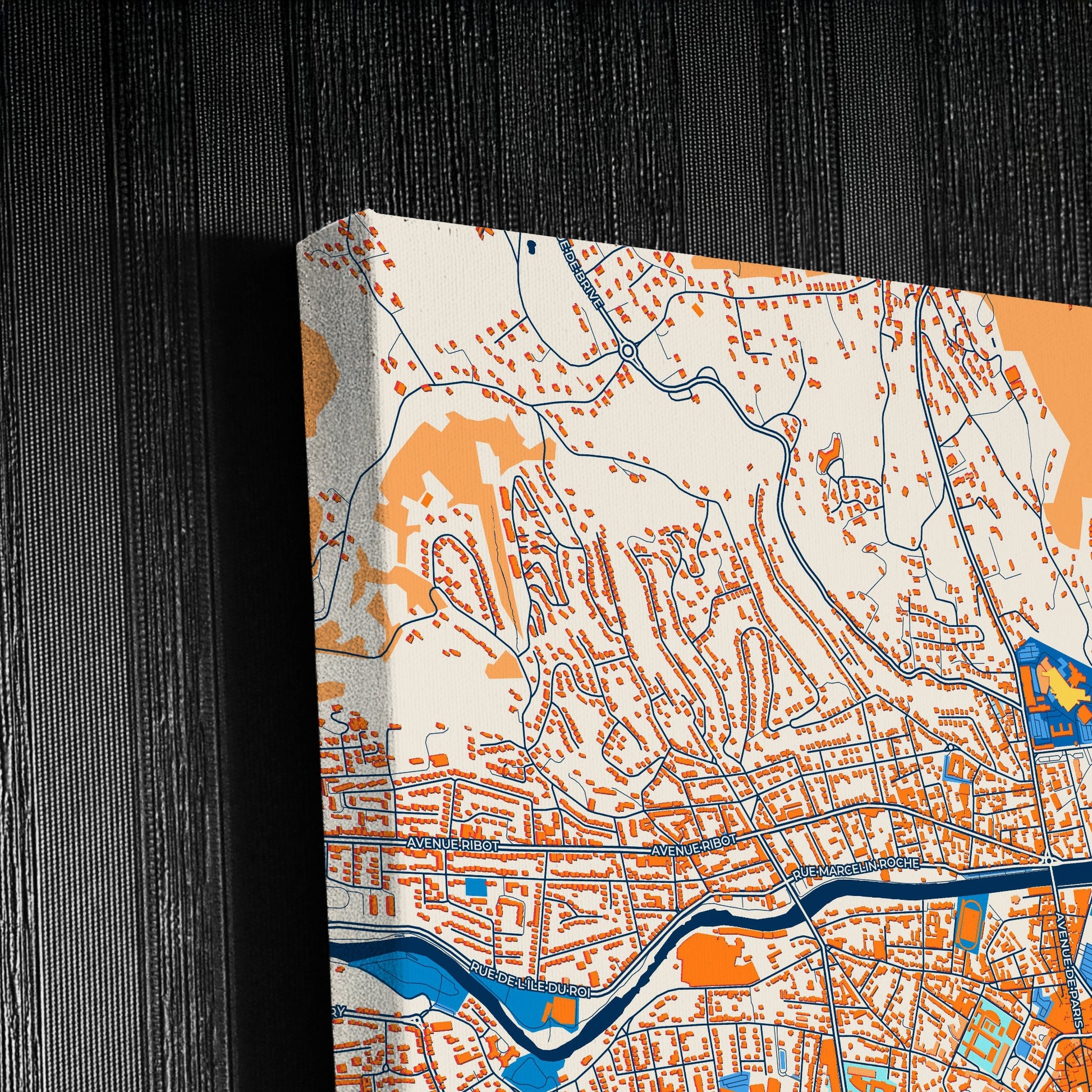 Brive-La-Gaillarde France Colorful City Map Canvas Print Detail
