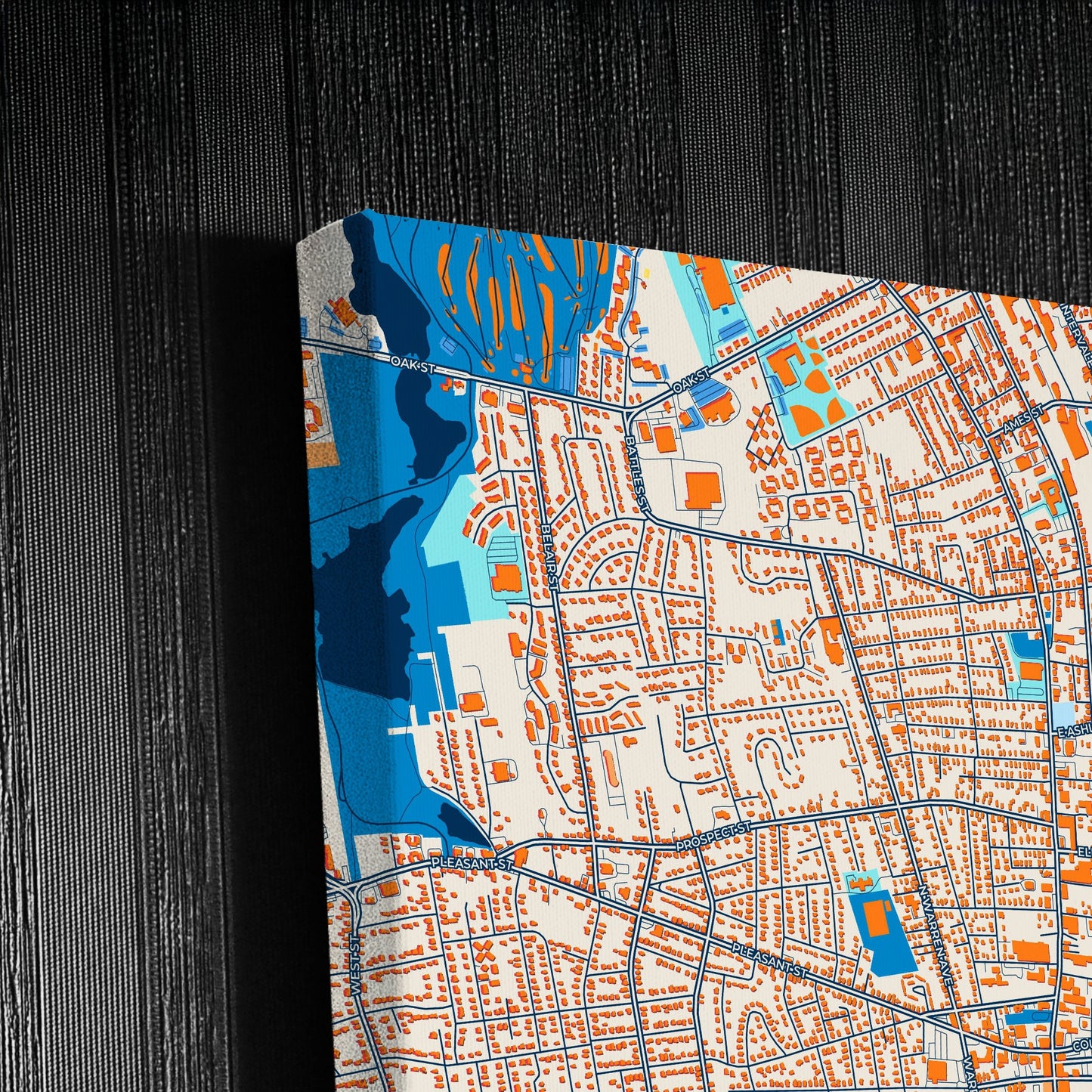 Brockton Massachusetts Colorful City Map Canvas Print Detail