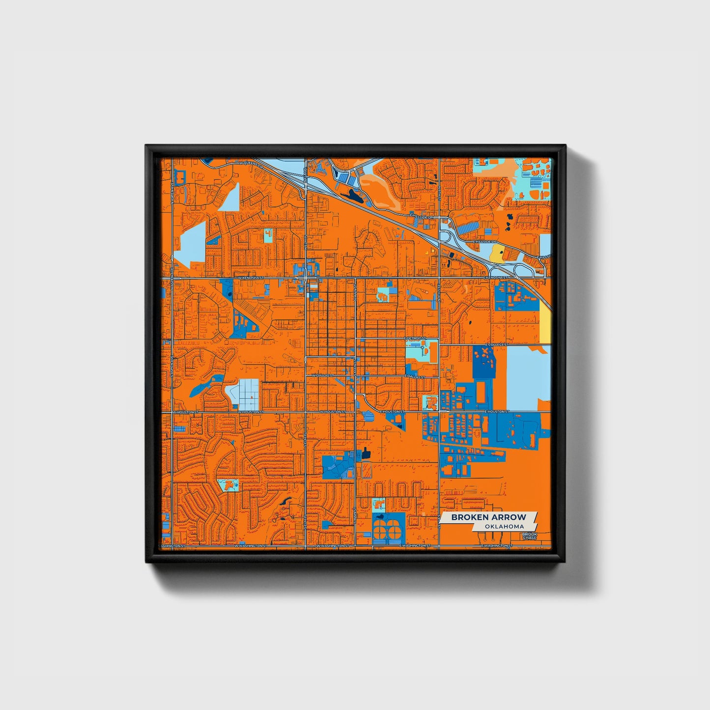 Broken Arrow Oklahoma Colorful City Map Canvas Print • Black Framed