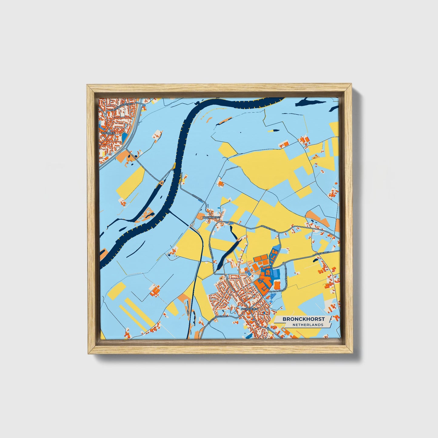 Bronckhorst Netherlands Colorful City Map Canvas Print • Natural Wooden Framed