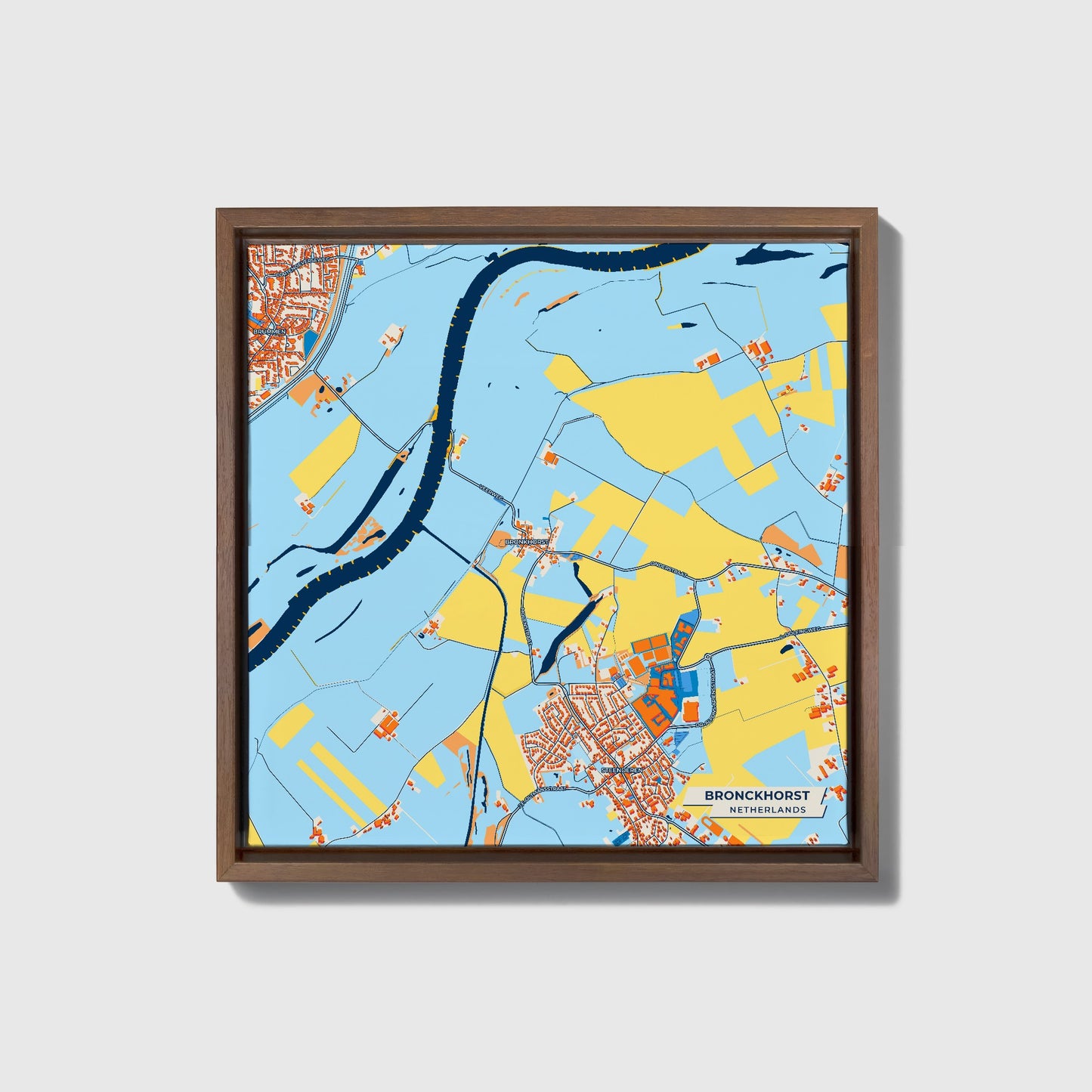 Bronckhorst Netherlands Colorful City Map Canvas Print • Dark Wooden Framed