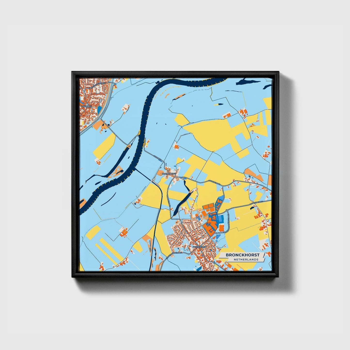 Bronckhorst Netherlands Colorful City Map Canvas Print • Black Framed