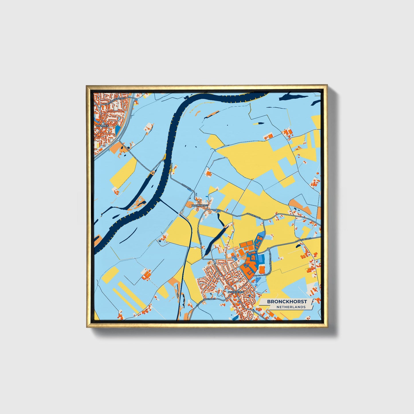 Bronckhorst Netherlands Colorful City Map Canvas Print • Gold Framed