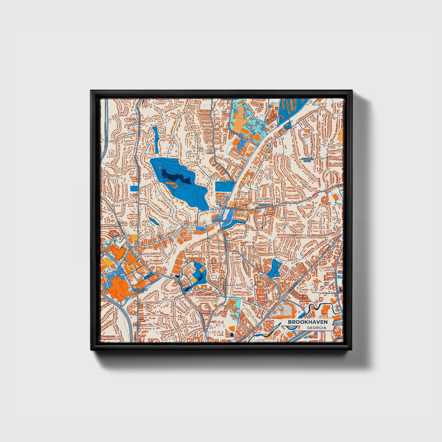 Brookhaven Georgia Colorful City Map Canvas Print • Black Framed