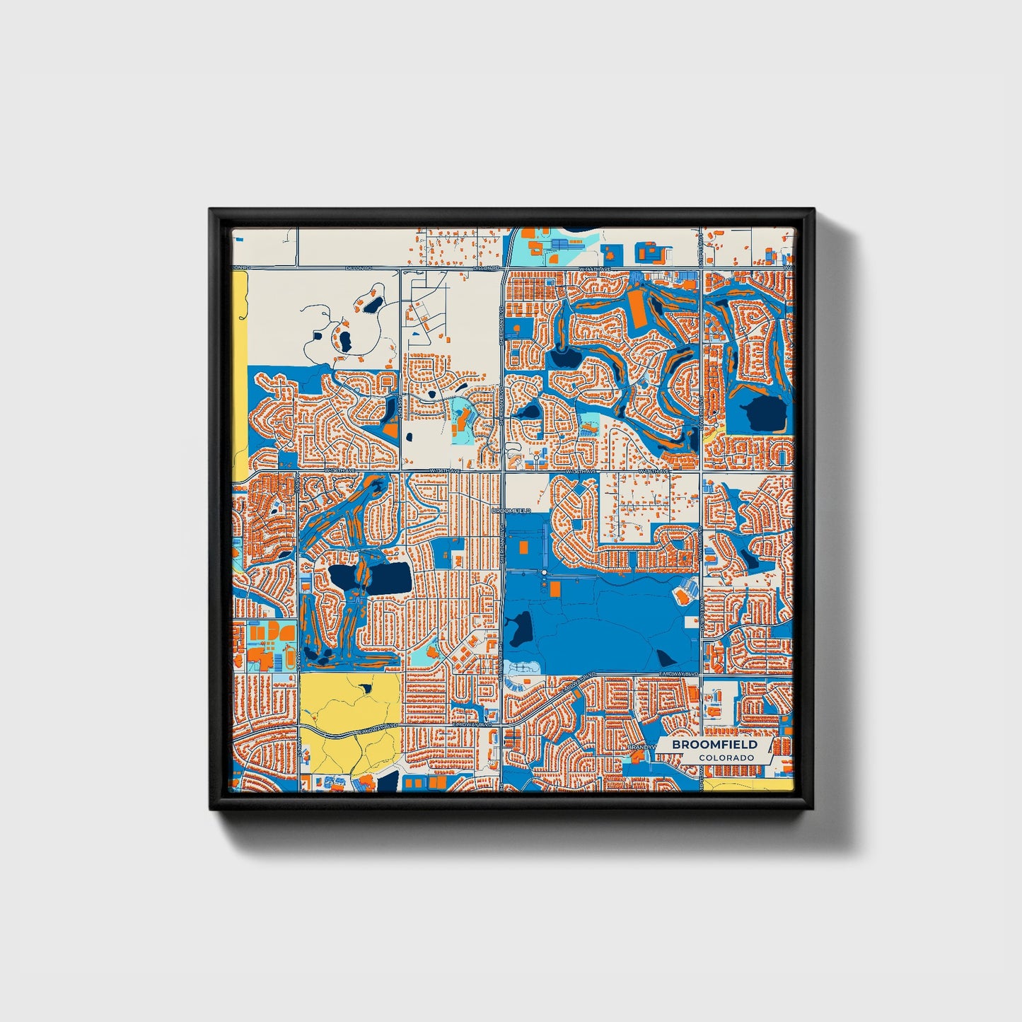 Broomfield Colorado Colorful City Map Canvas Print • Black Framed