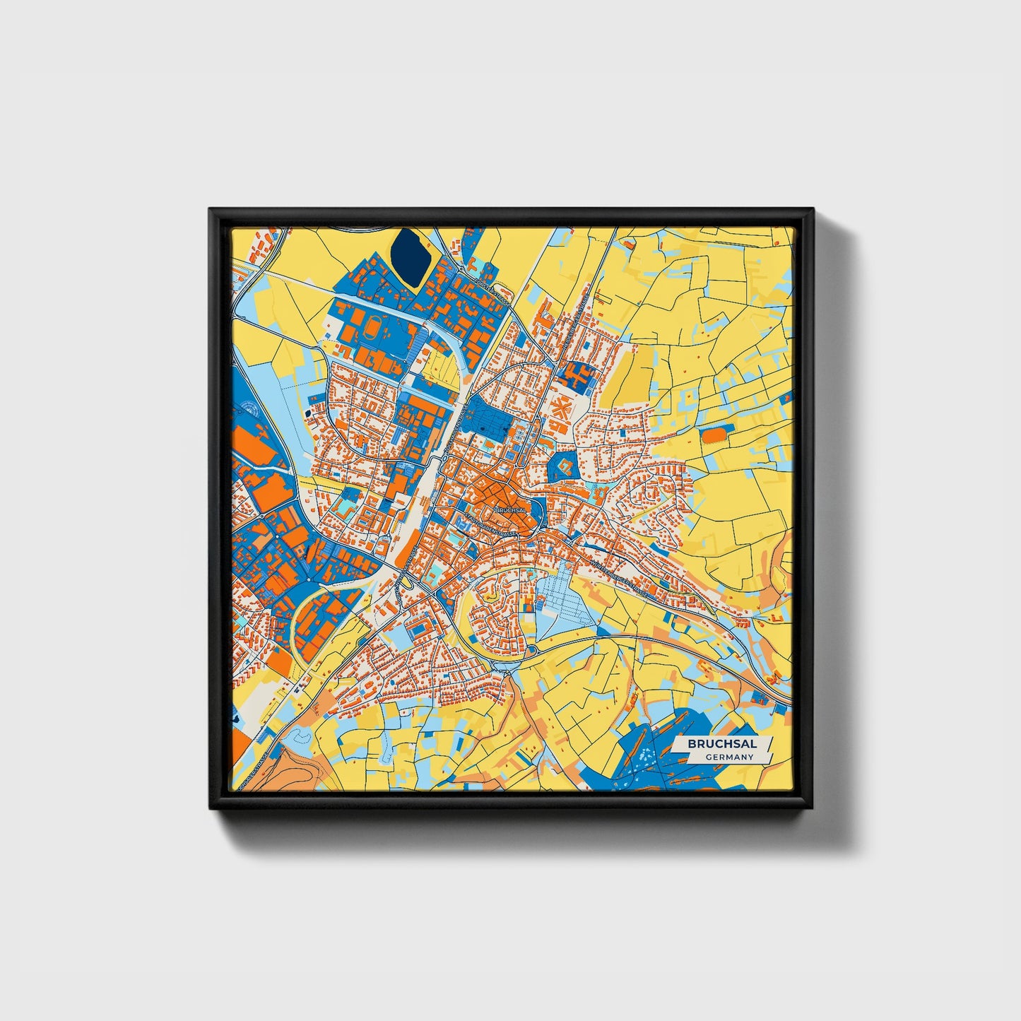 Bruchsal Germany Colorful City Map Canvas Print • Black Framed