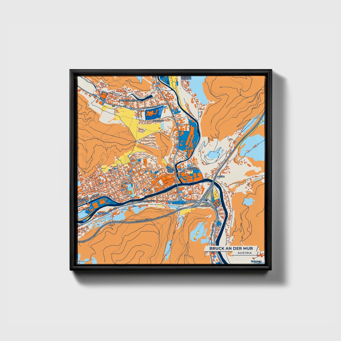 Bruck An Der Mur Austria Colorful City Map Canvas Print • Black Framed