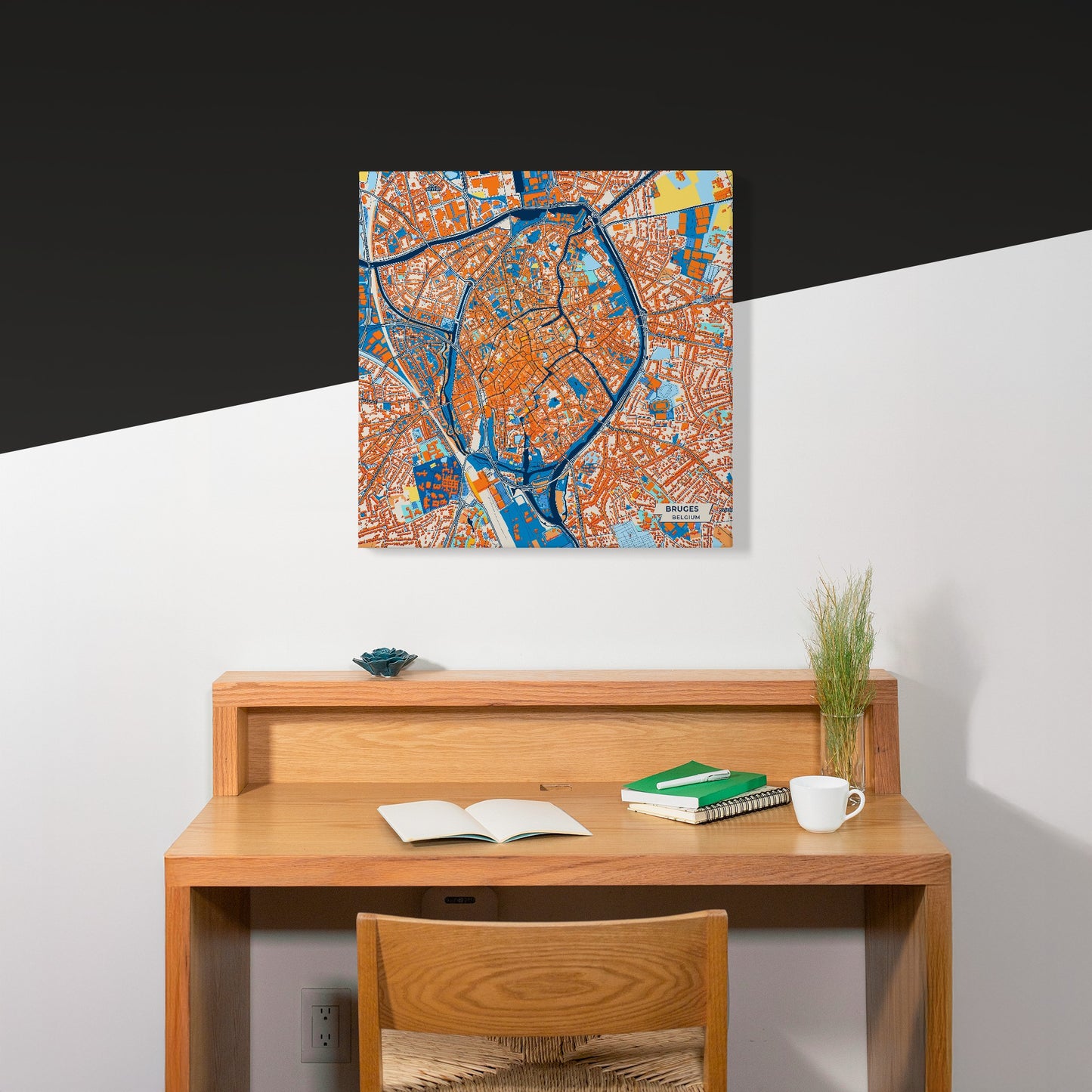 Bruges  Belgium Colorful City Map Canvas Print Scene