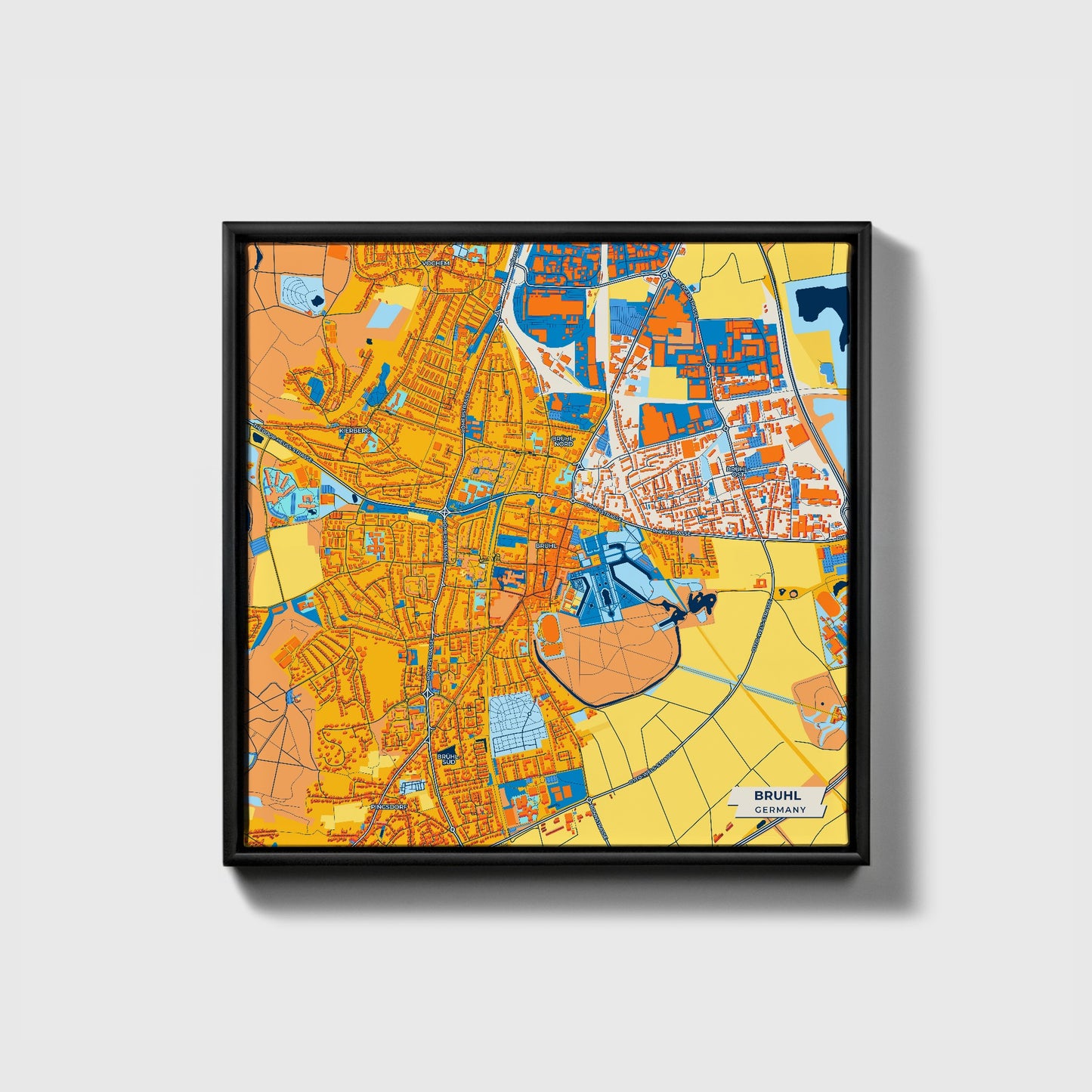 Brühl Germany Colorful City Map Canvas Print • Black Framed