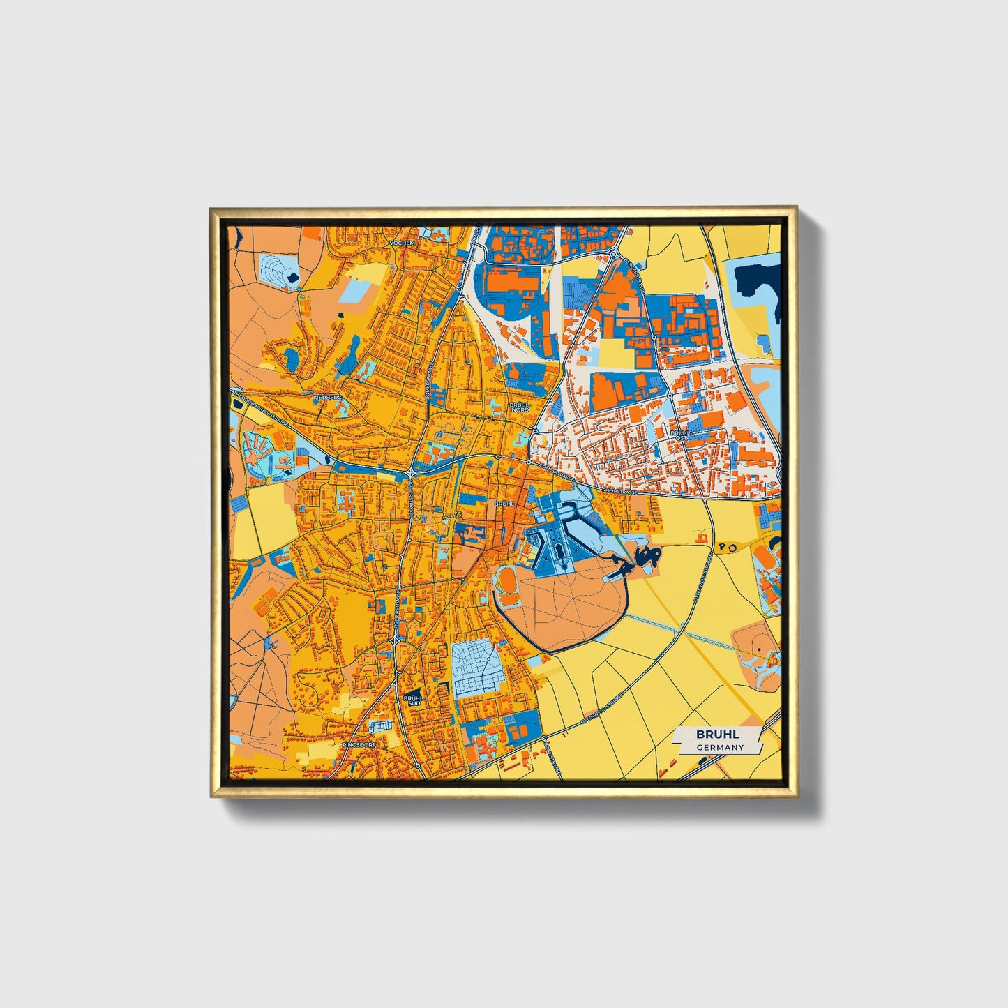 Brühl Germany Colorful City Map Canvas Print • Gold Framed