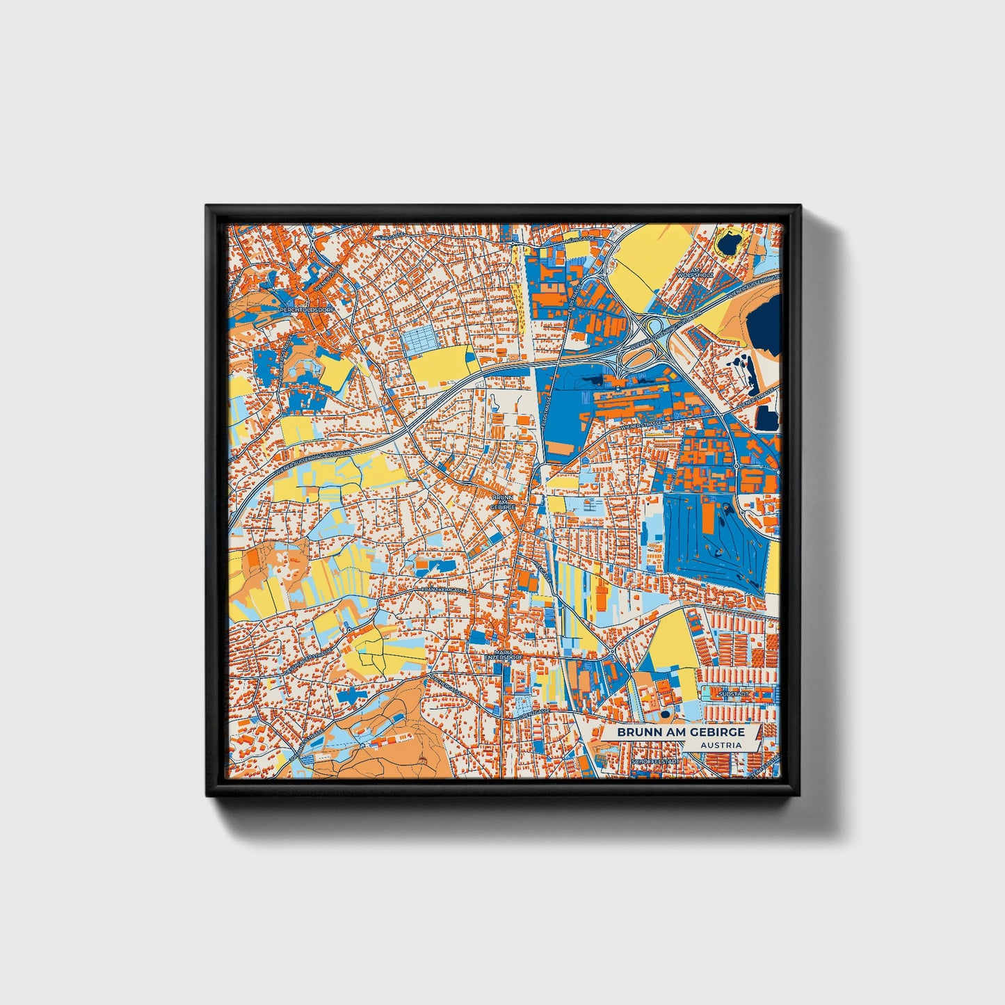 Brunn Am Gebirge Austria Colorful City Map Canvas Print • Black Framed