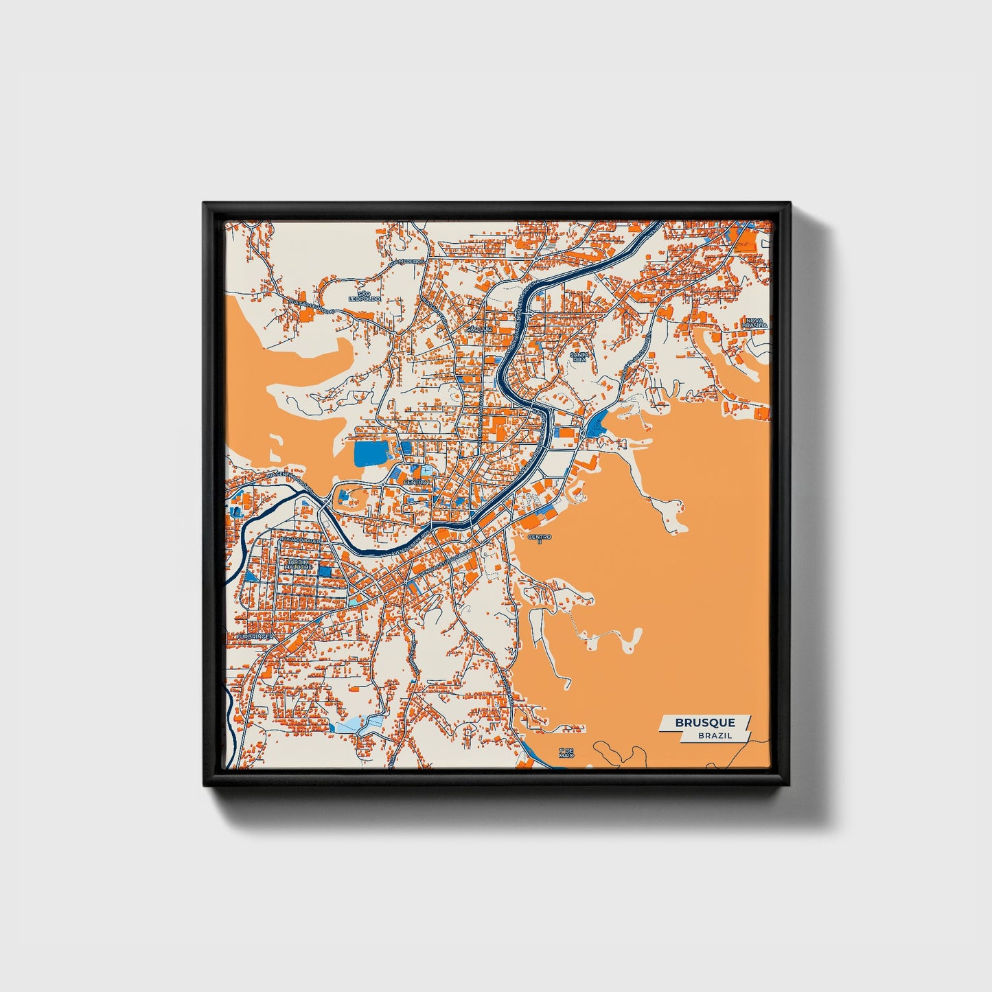 Brusque Brazil Colorful City Map Canvas Print • Black Framed