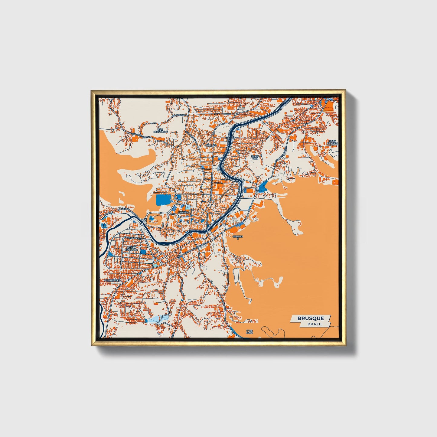 Brusque Brazil Colorful City Map Canvas Print • Gold Framed