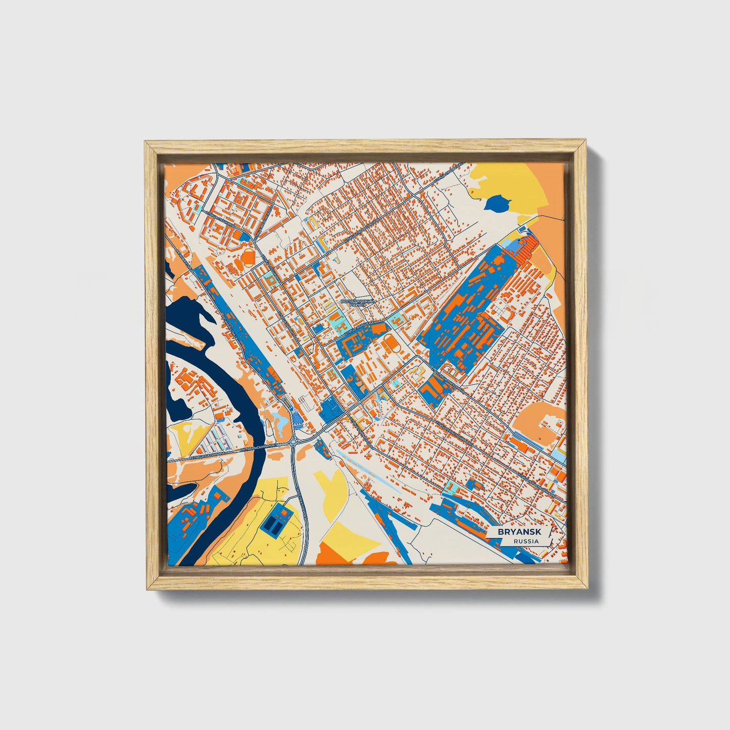 Брянск Russia Colorful City Map Canvas Print • Natural Wooden Framed