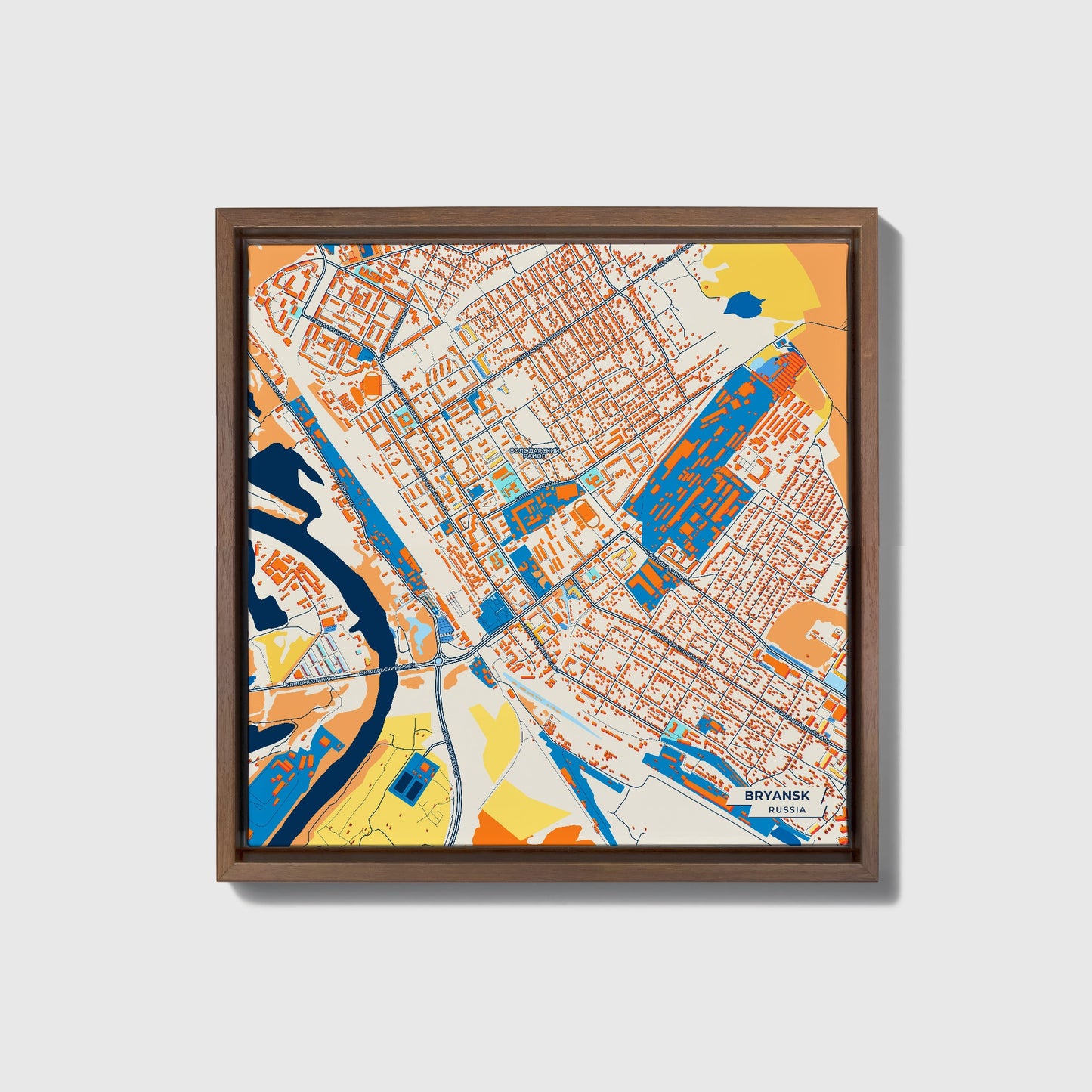 Брянск Russia Colorful City Map Canvas Print • Dark Wooden Framed