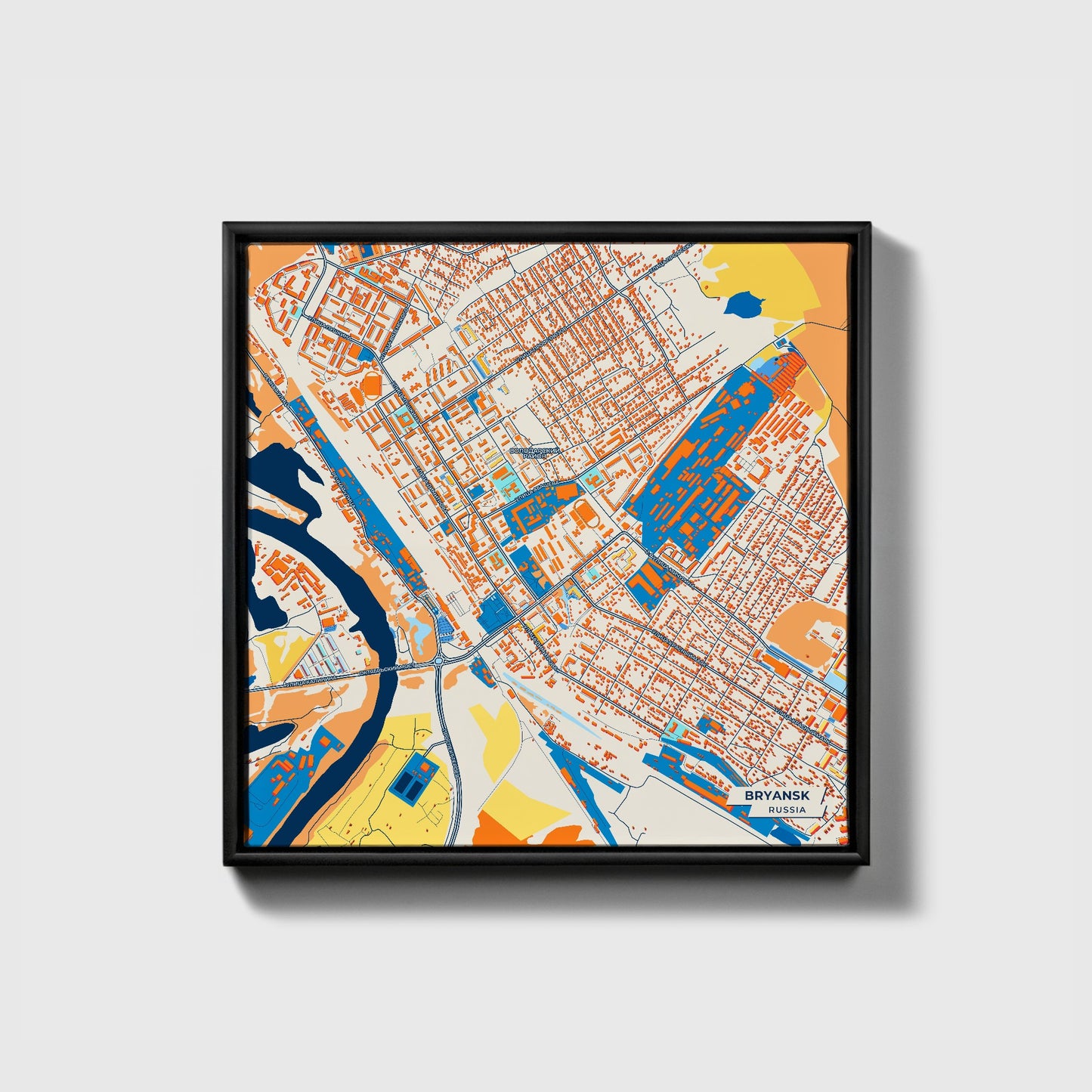 Брянск Russia Colorful City Map Canvas Print • Black Framed