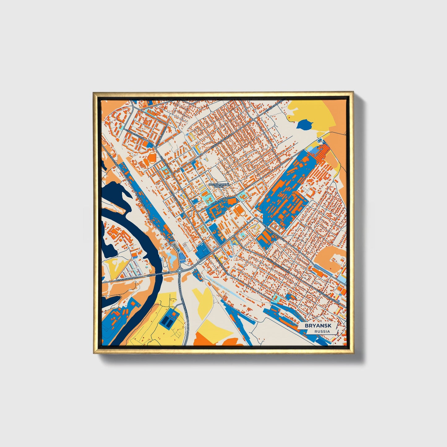 Брянск Russia Colorful City Map Canvas Print • Gold Framed