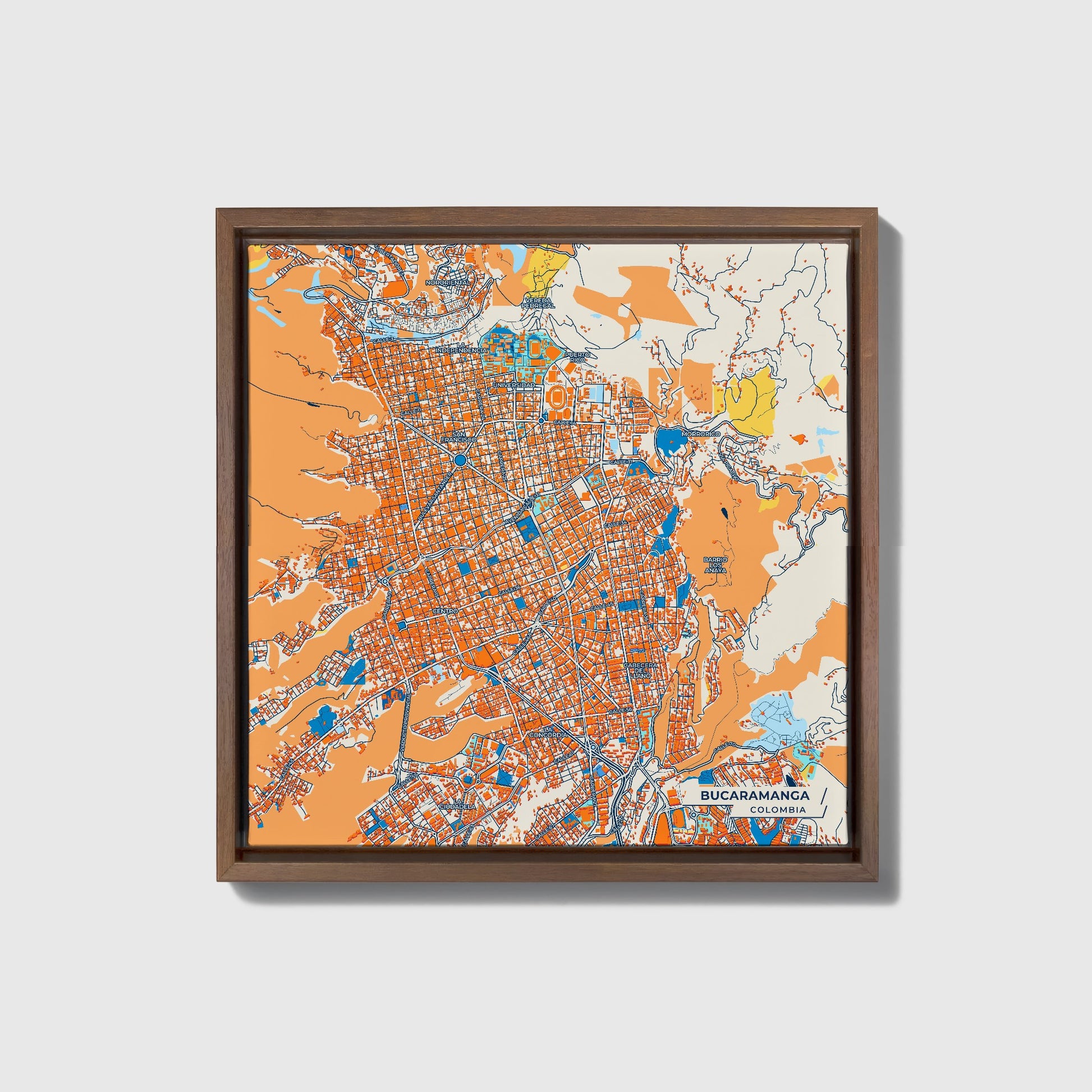 Bucaramanga Colombia Colorful City Map Canvas Print • Dark Wooden Framed