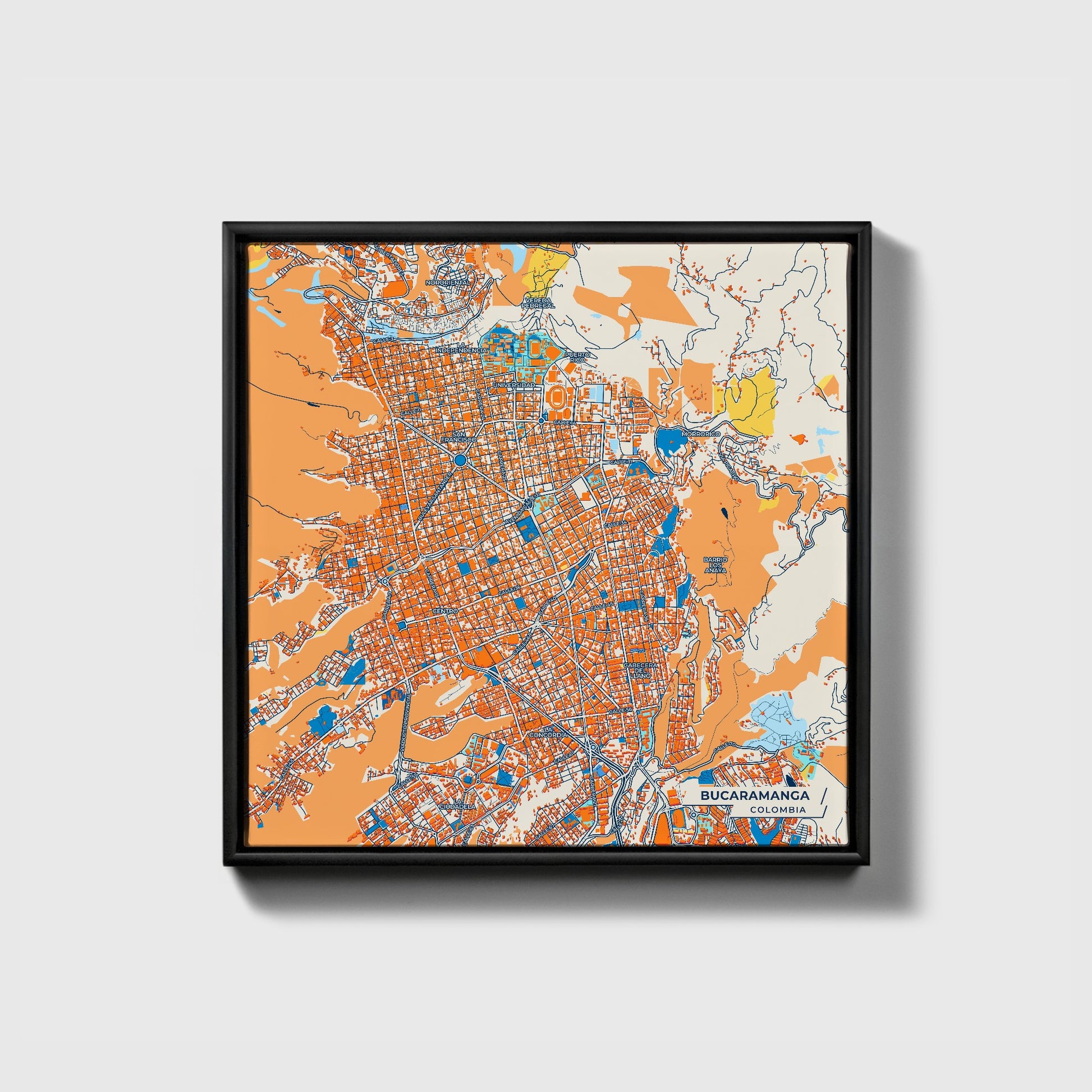 Bucaramanga Colombia Colorful City Map Canvas Print • Black Framed