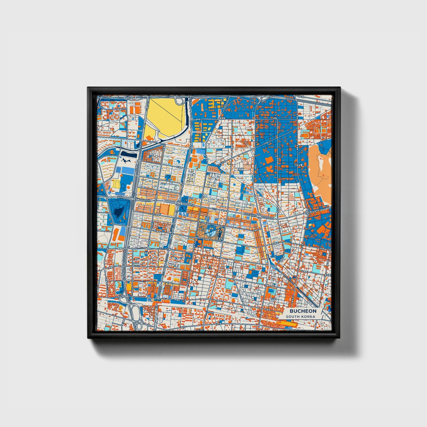 Bucheon South Korea Colorful City Map Canvas Print • Black Framed