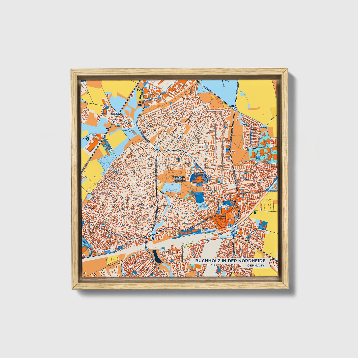 Buchholz In Der Nordheide Germany Colorful City Map Canvas Print • Natural Wooden Framed