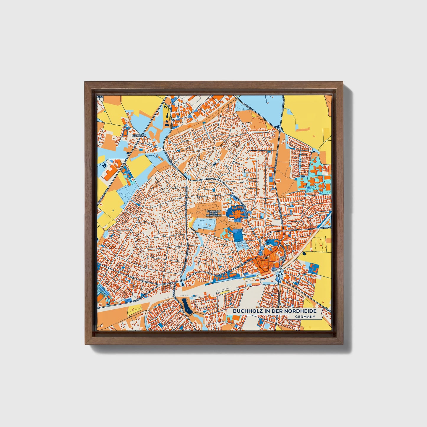 Buchholz In Der Nordheide Germany Colorful City Map Canvas Print • Dark Wooden Framed