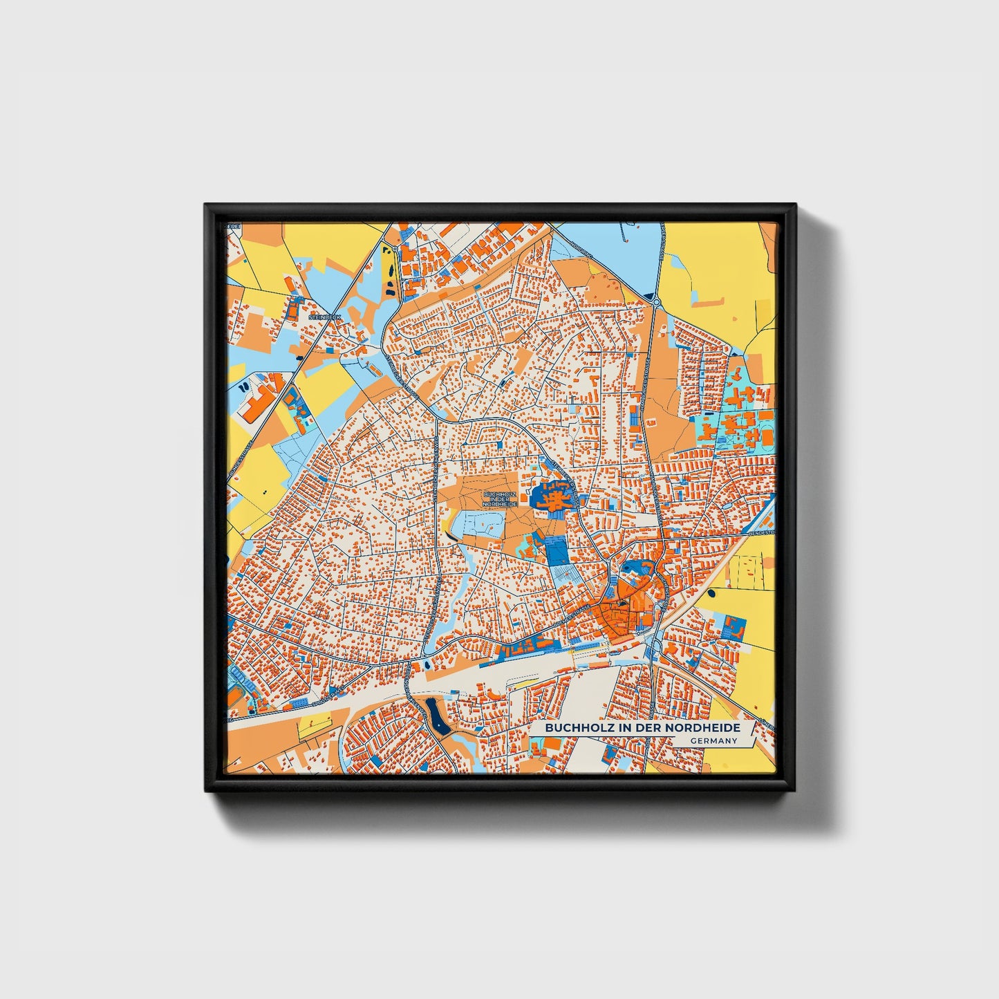 Buchholz In Der Nordheide Germany Colorful City Map Canvas Print • Black Framed
