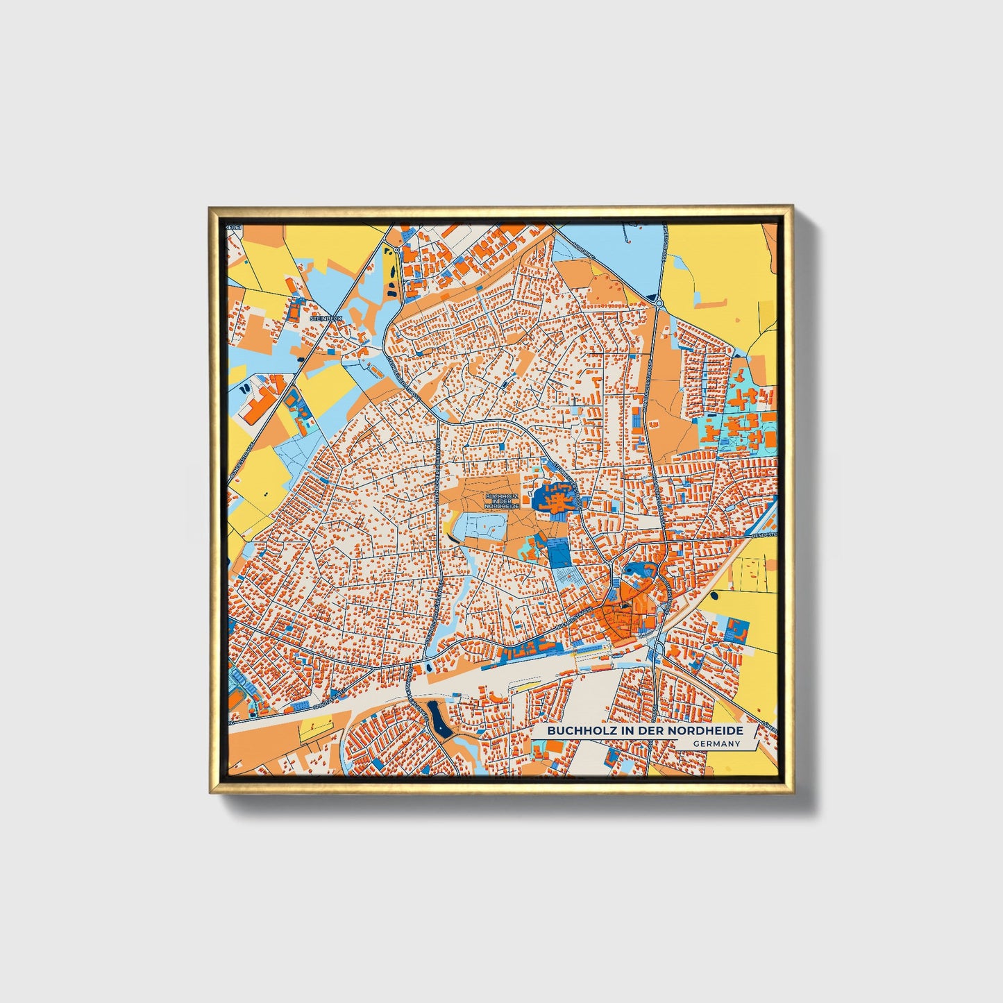 Buchholz In Der Nordheide Germany Colorful City Map Canvas Print • Gold Framed