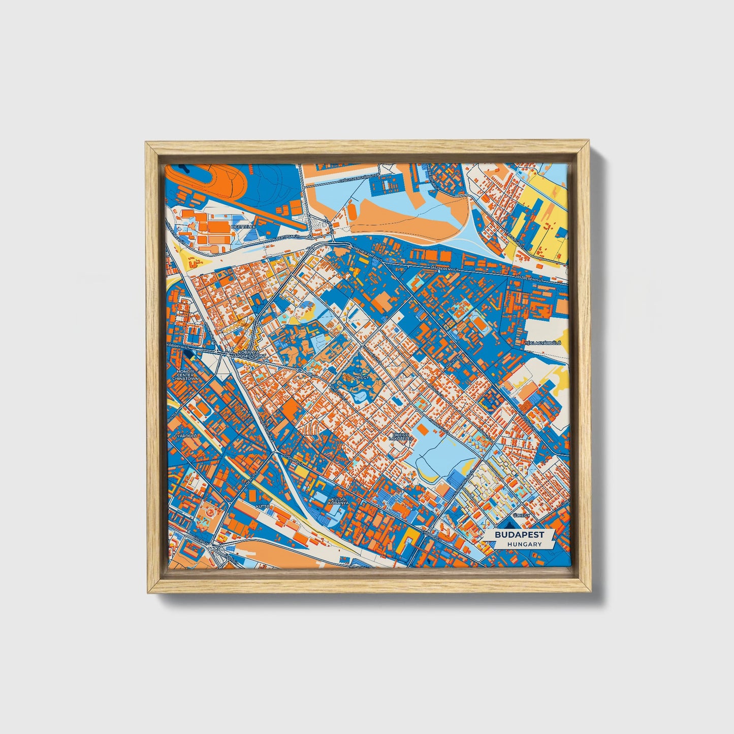 Budapest Hungary Colorful City Map Canvas Print • Natural Wooden Framed