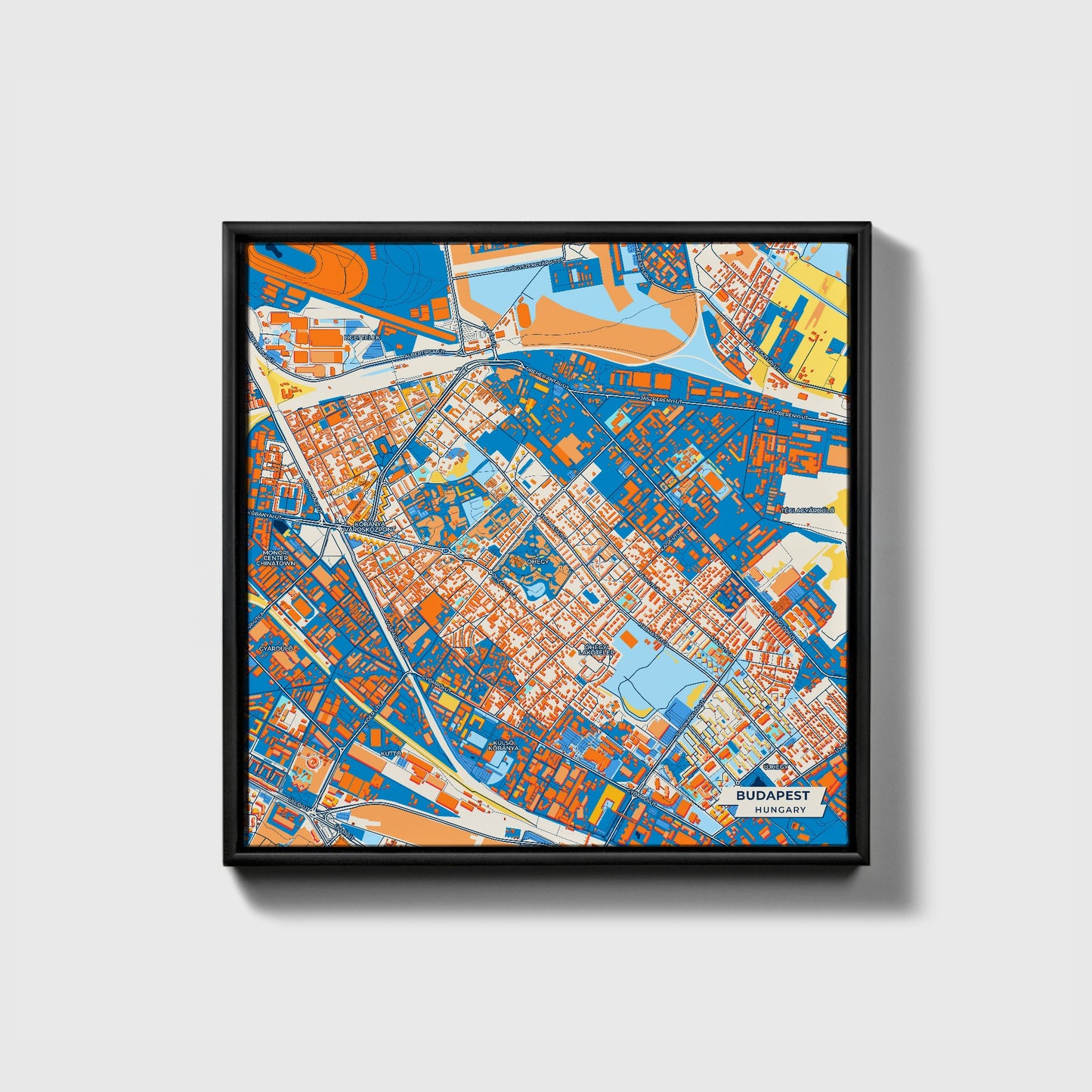 Budapest Hungary Colorful City Map Canvas Print • Black Framed
