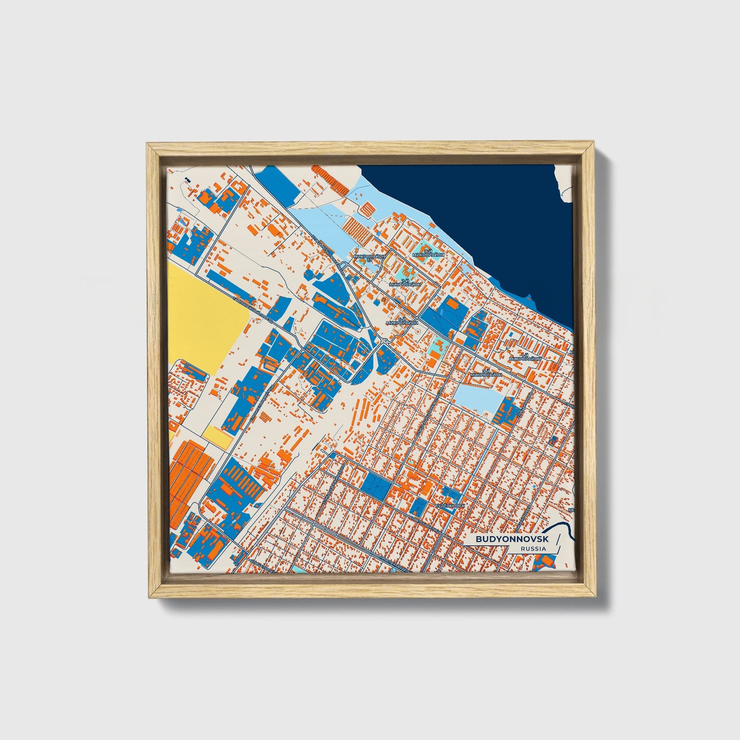 Буденновск Russia Colorful City Map Canvas Print • Natural Wooden Framed