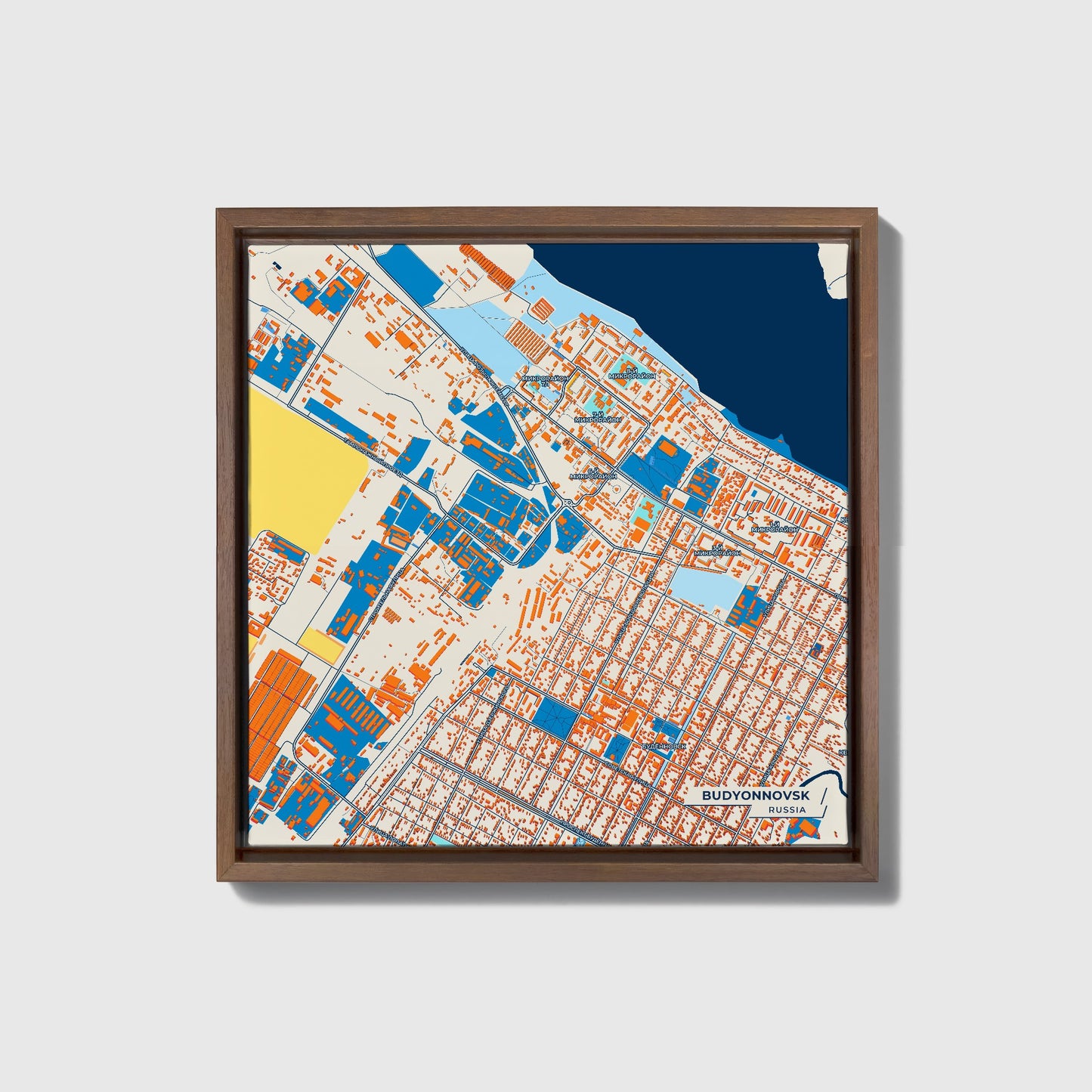 Буденновск Russia Colorful City Map Canvas Print • Dark Wooden Framed