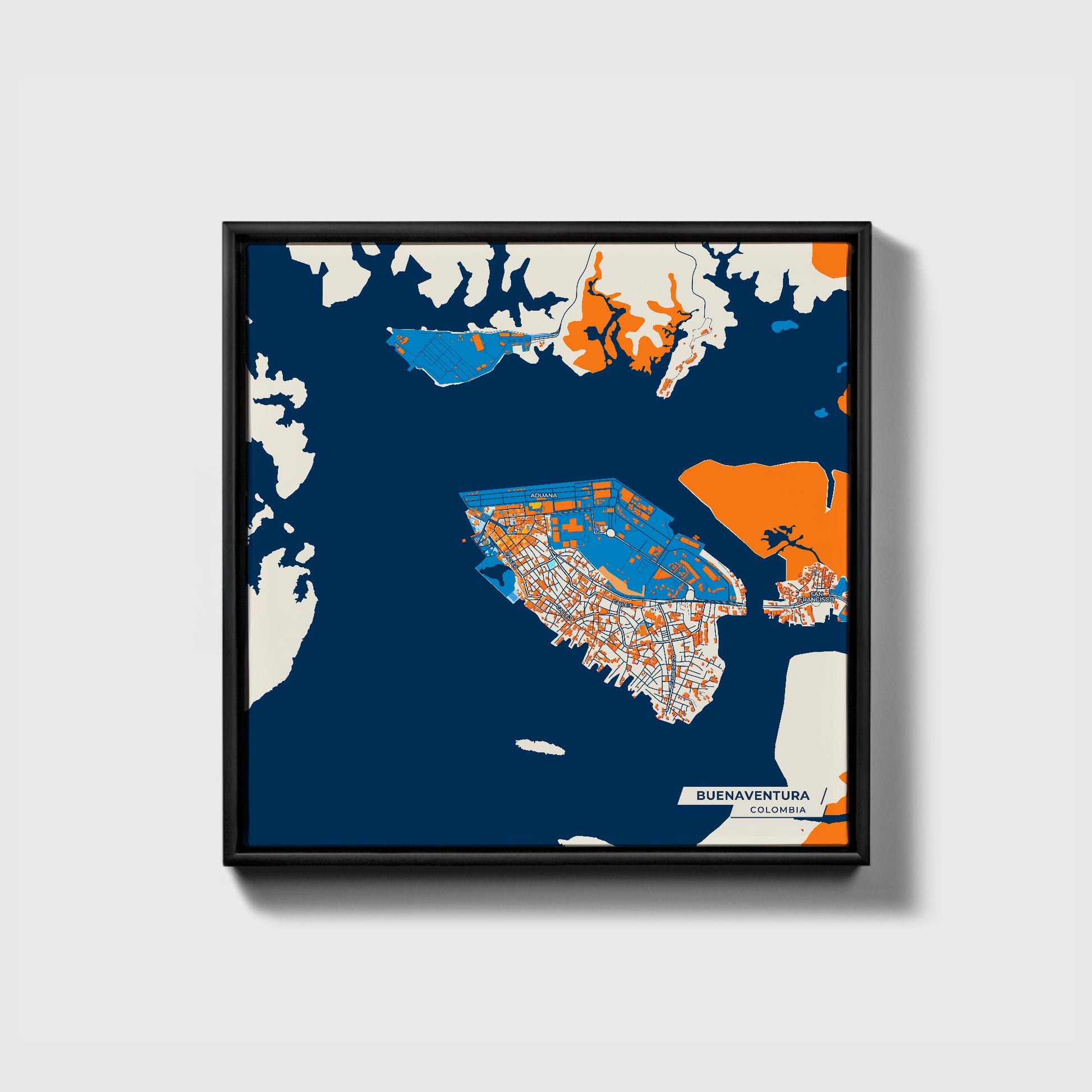 Buenaventura Colombia Colorful City Map Canvas Print • Black Framed