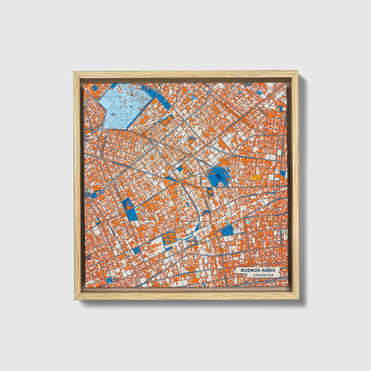 Buenos Aires Argentina Colorful City Map Canvas Print • Natural Wooden Framed