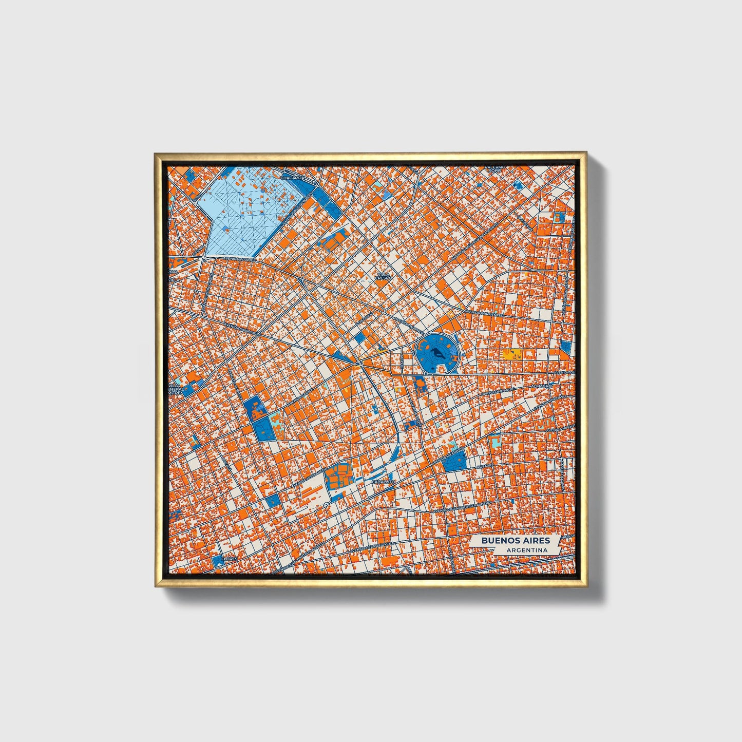 Buenos Aires Argentina Colorful City Map Canvas Print • Gold Framed