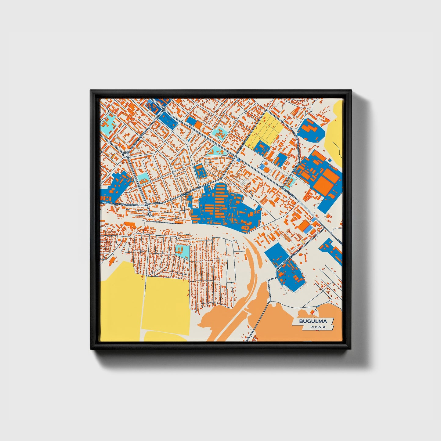 Бугульминский Russia Colorful City Map Canvas Print • Black Framed