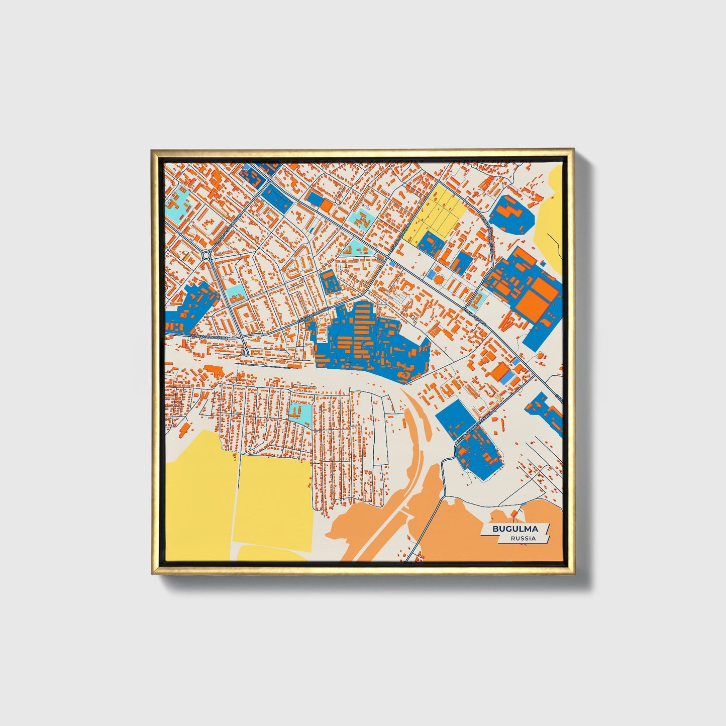Бугульминский Russia Colorful City Map Canvas Print • Gold Framed