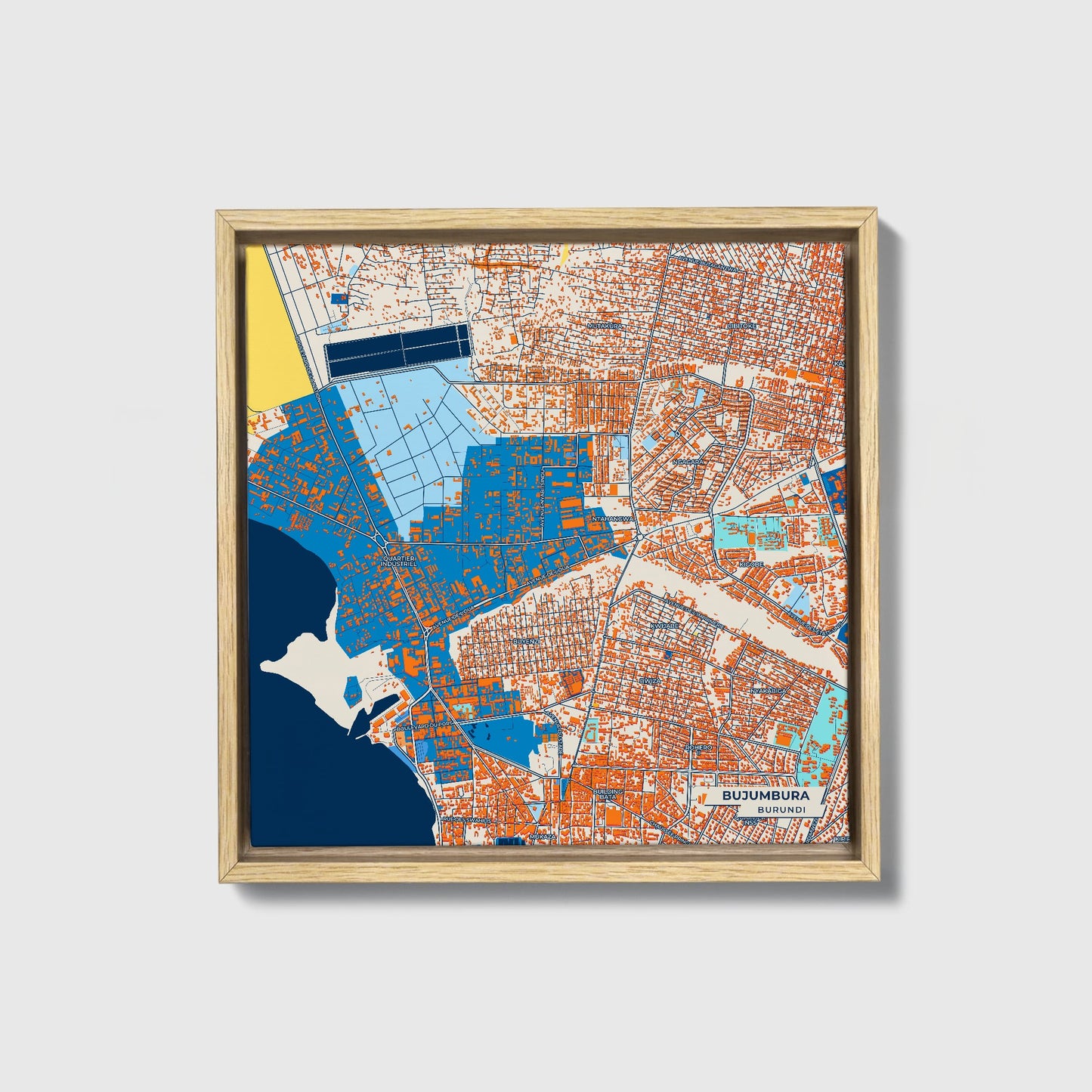 Bujumbura Burundi Colorful City Map Canvas Print • Natural Wooden Framed