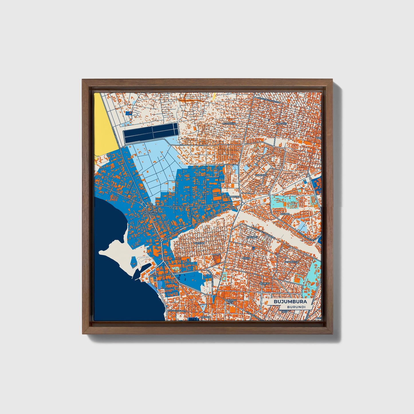 Bujumbura Burundi Colorful City Map Canvas Print • Dark Wooden Framed