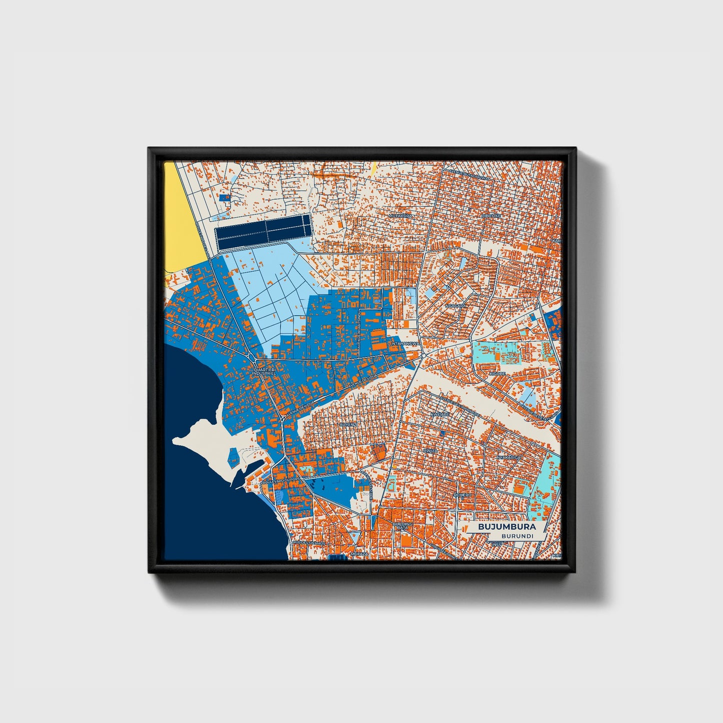 Bujumbura Burundi Colorful City Map Canvas Print • Black Framed