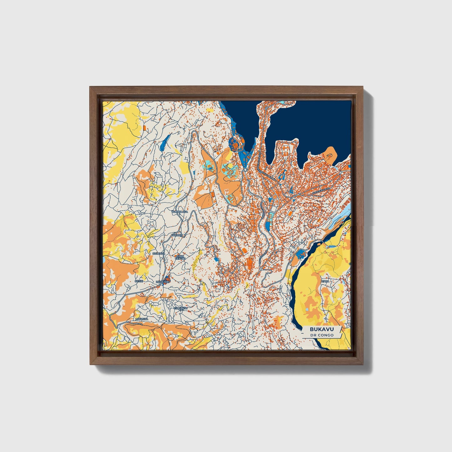 Bukavu Dr Congo Colorful City Map Canvas Print • Dark Wooden Framed