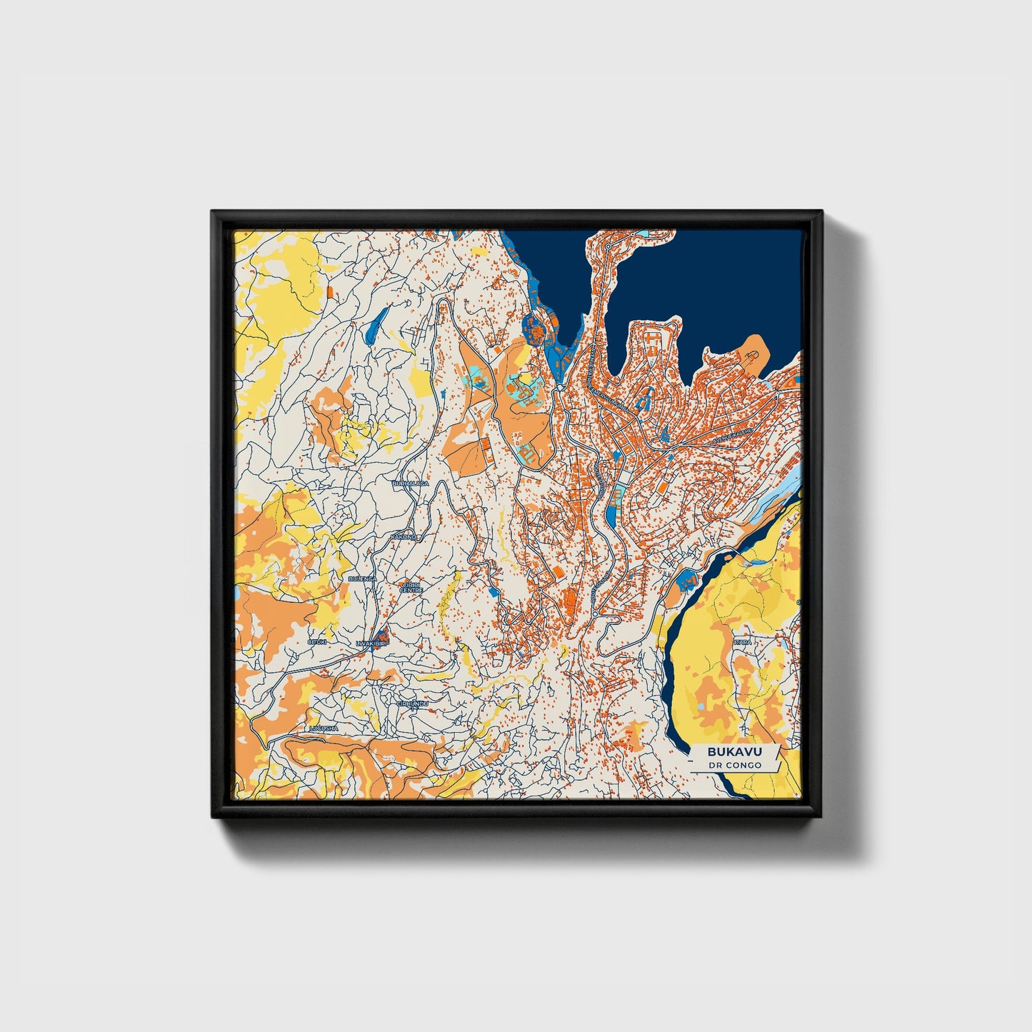Bukavu Dr Congo Colorful City Map Canvas Print • Black Framed