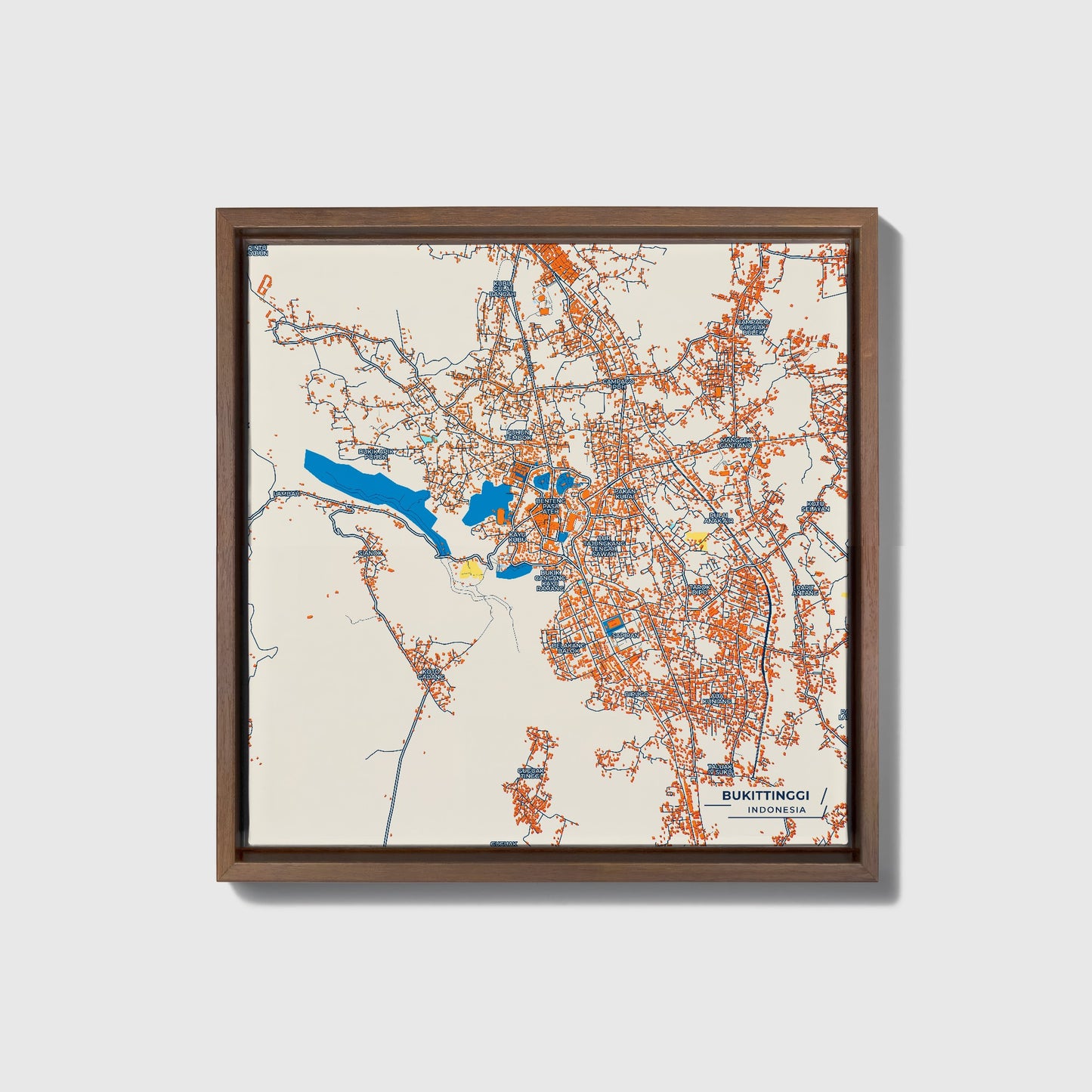 Bukittinggi Indonesia Colorful City Map Canvas Print • Dark Wooden Framed