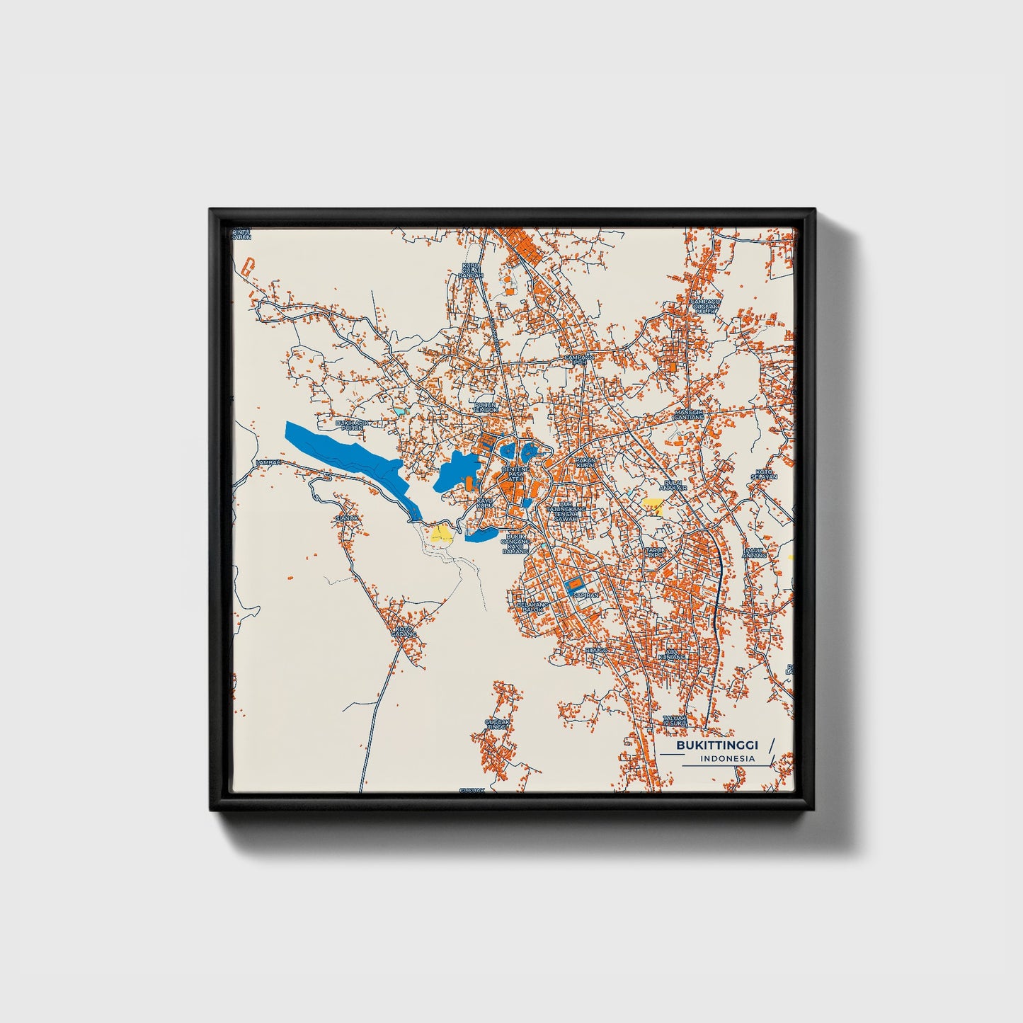 Bukittinggi Indonesia Colorful City Map Canvas Print • Black Framed