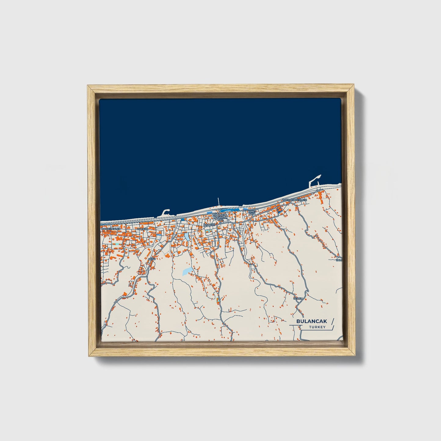 Bulancak Turkey Colorful City Map Canvas Print • Natural Wooden Framed