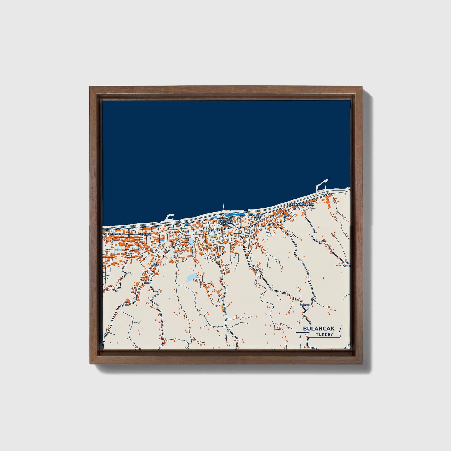 Bulancak Turkey Colorful City Map Canvas Print • Dark Wooden Framed
