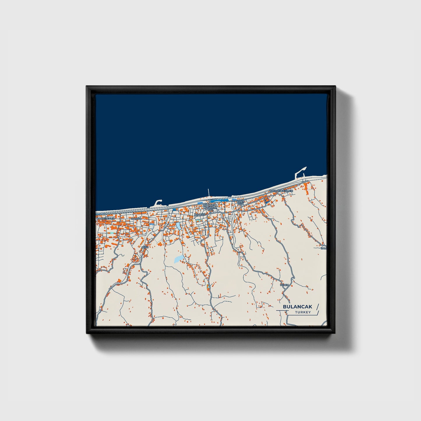 Bulancak Turkey Colorful City Map Canvas Print • Black Framed